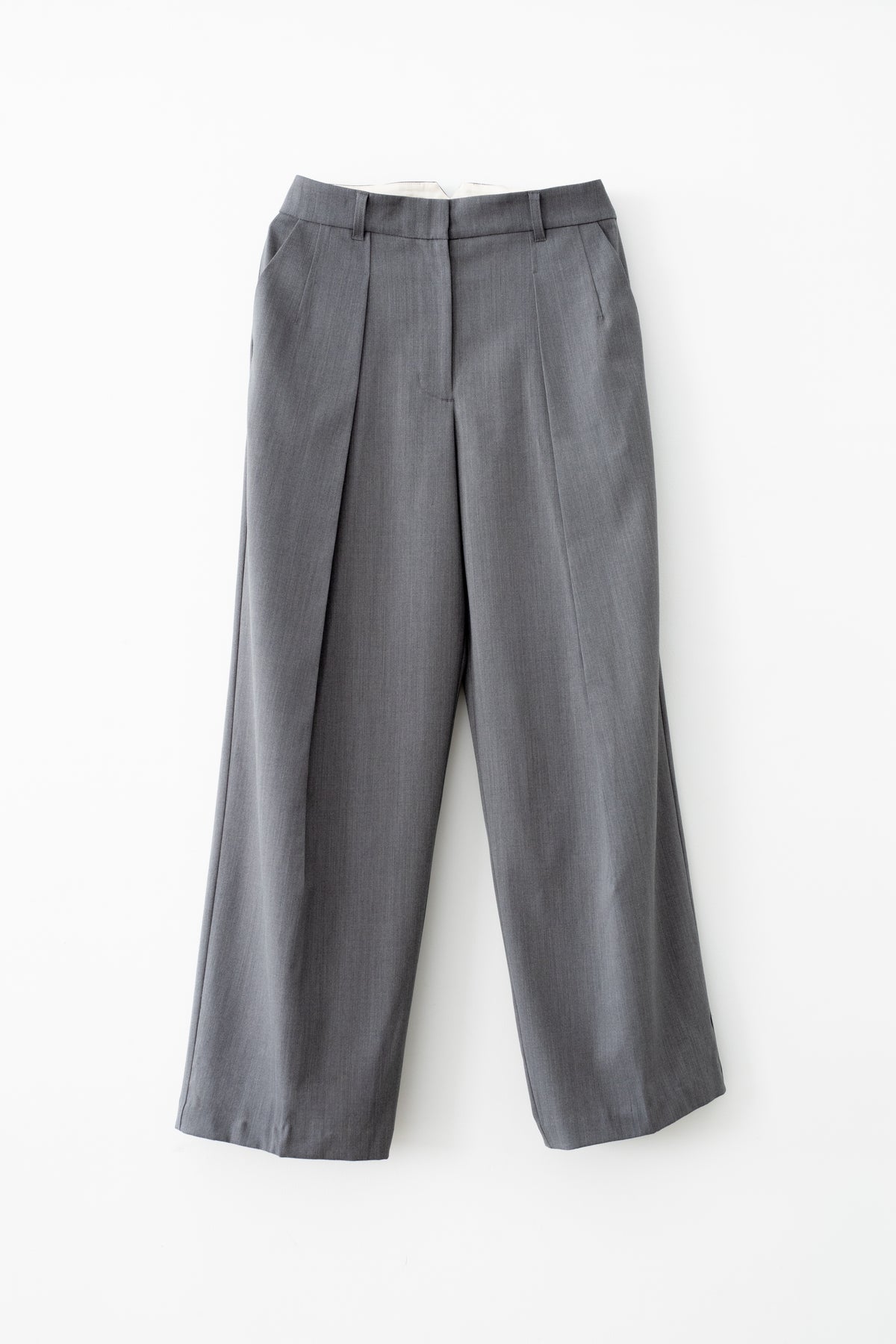 Wool Mix Gabardine Hip Hugger Tucked Wide Slacks (ls72638P)