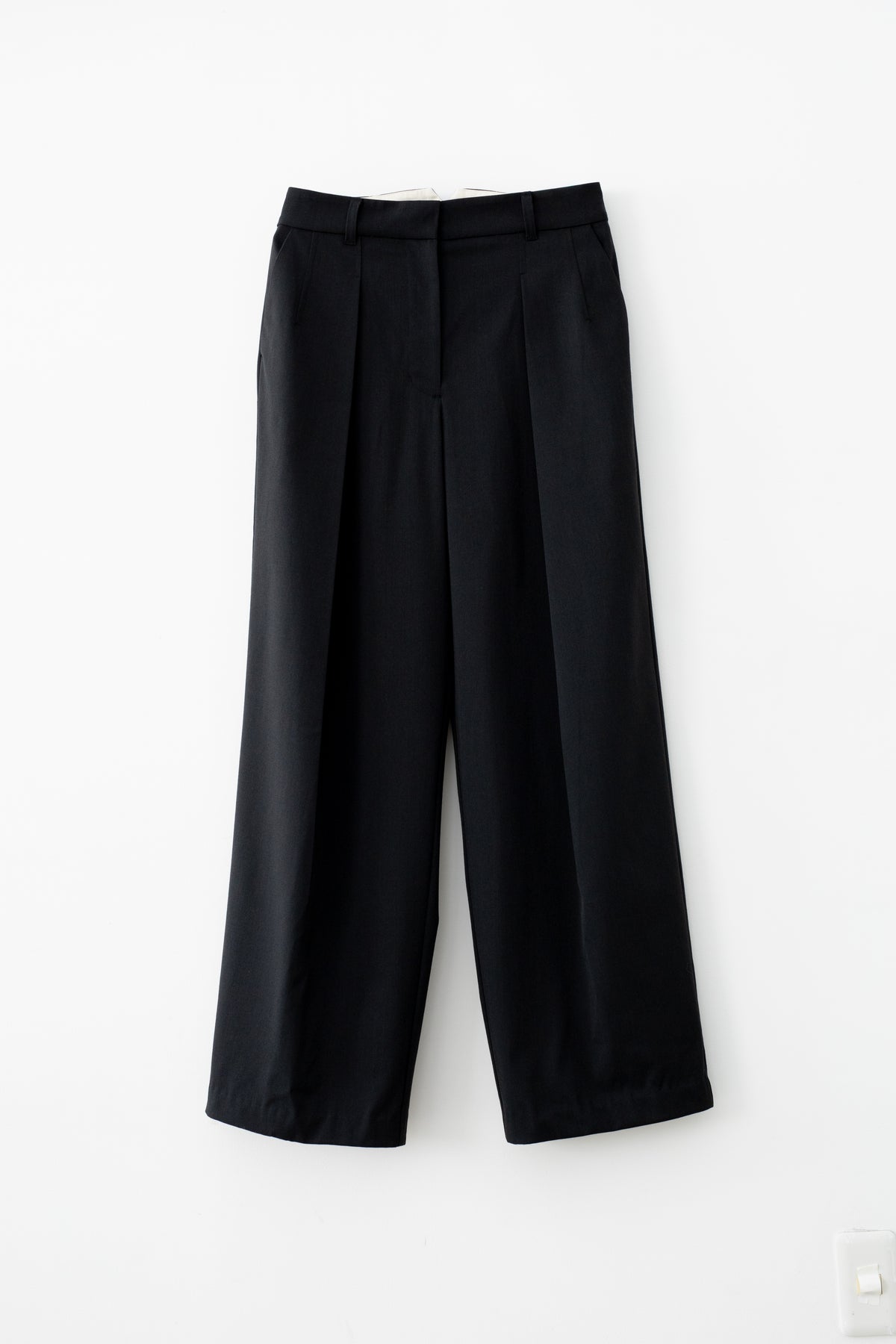 Wool Mix Gabardine Hip Hugger Tucked Wide Slacks (ls72638P)