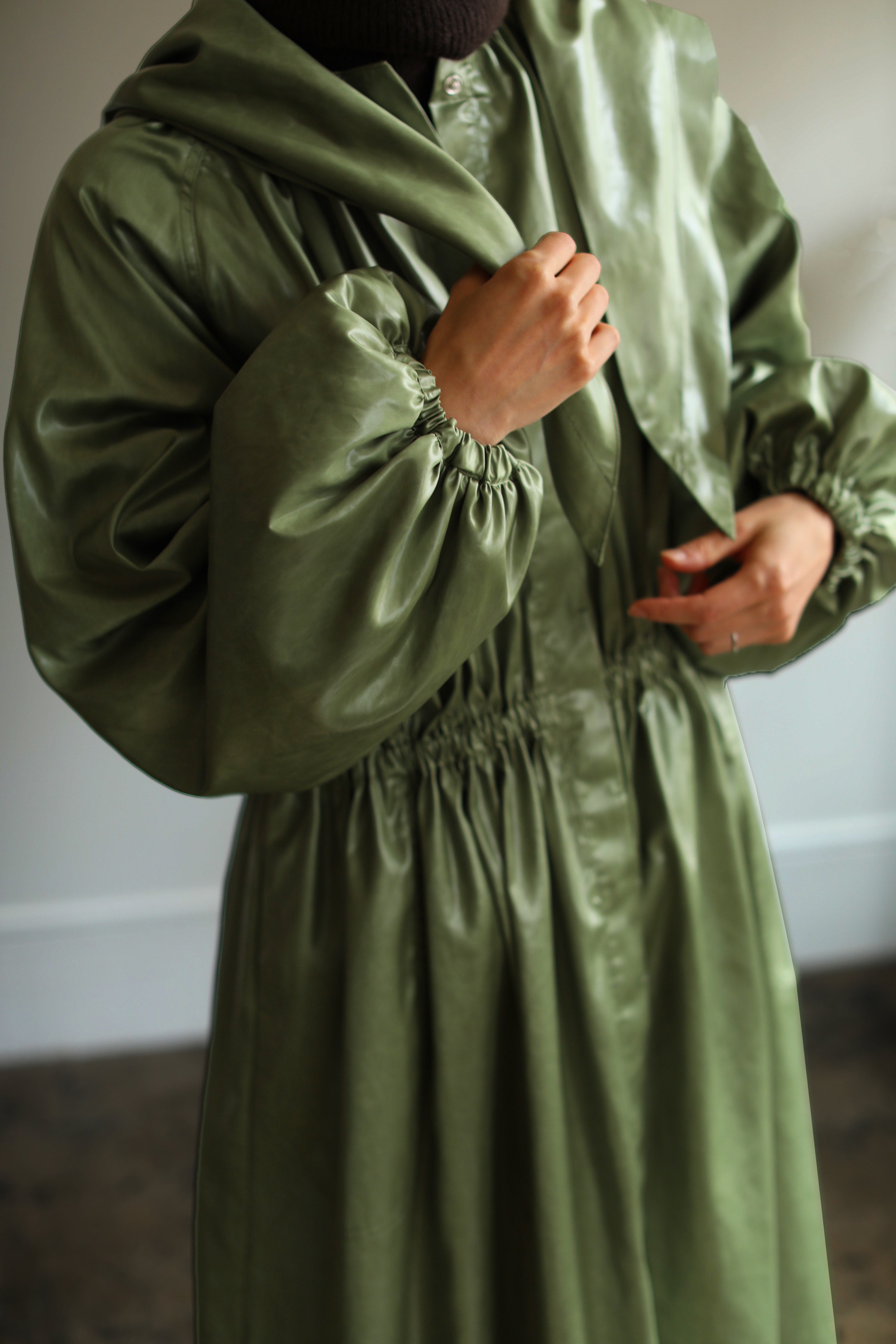 Leather Like Hoodie Dress Coat(ls14255J)