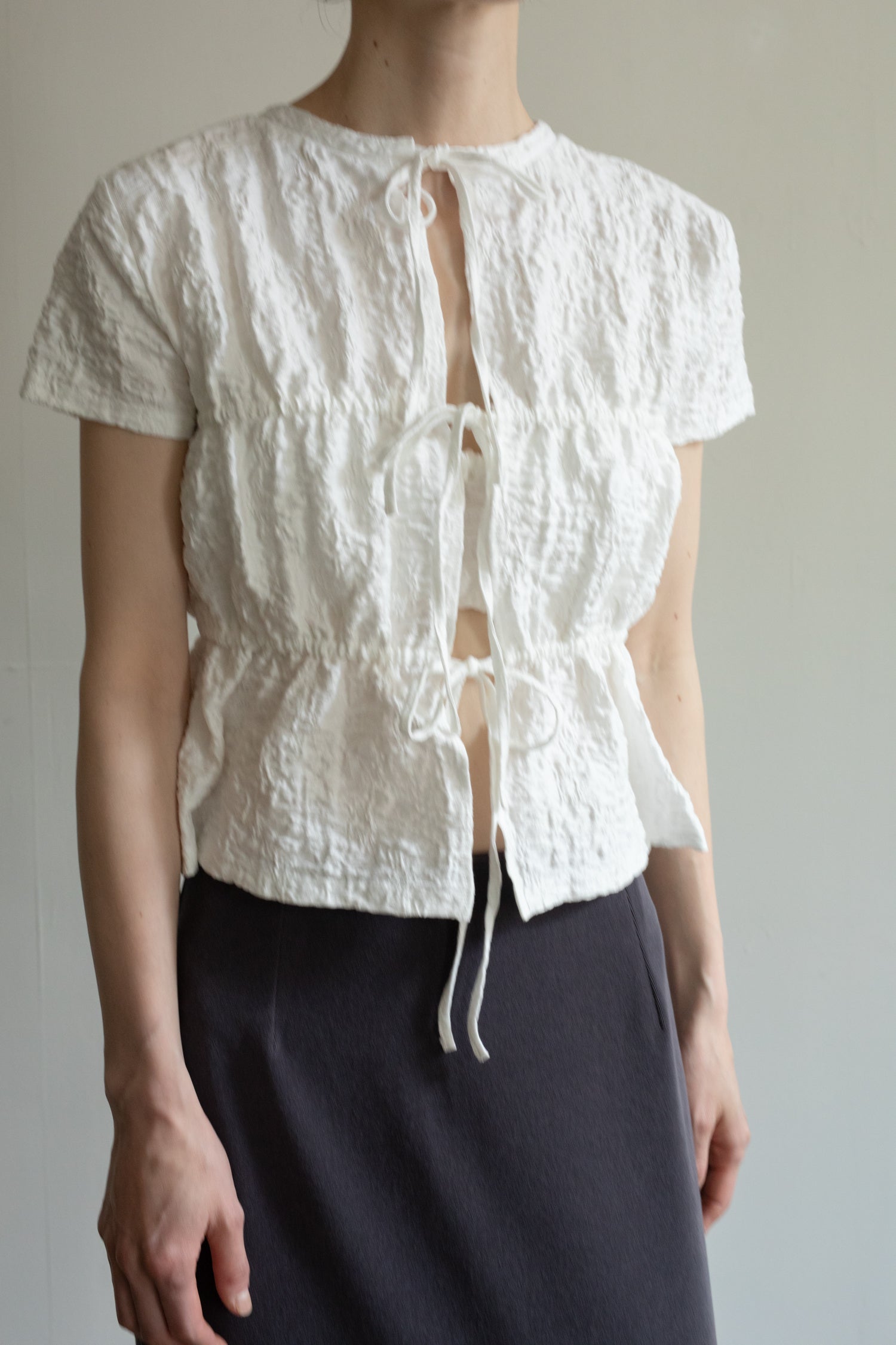 【Pre-order】Organic Cotton Wrinkle Russell Drawstring 2way Top (ls52567T)