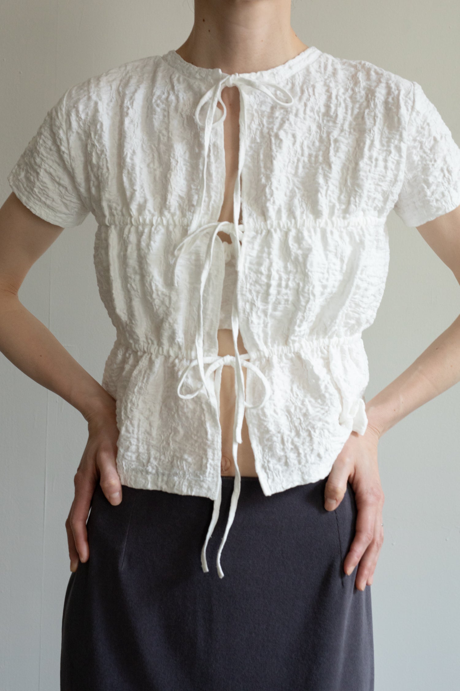【Pre-order】Organic Cotton Wrinkle Russell Drawstring 2way Top (ls52567T)