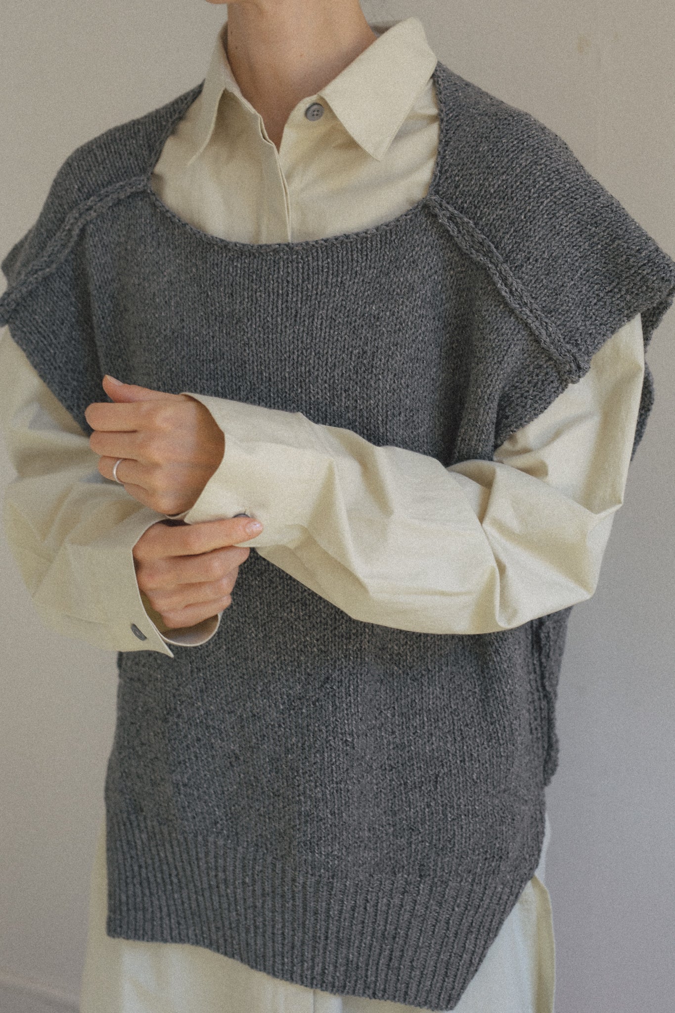 Wool Cotton Mix Color Knit Vest (ls54557K)
