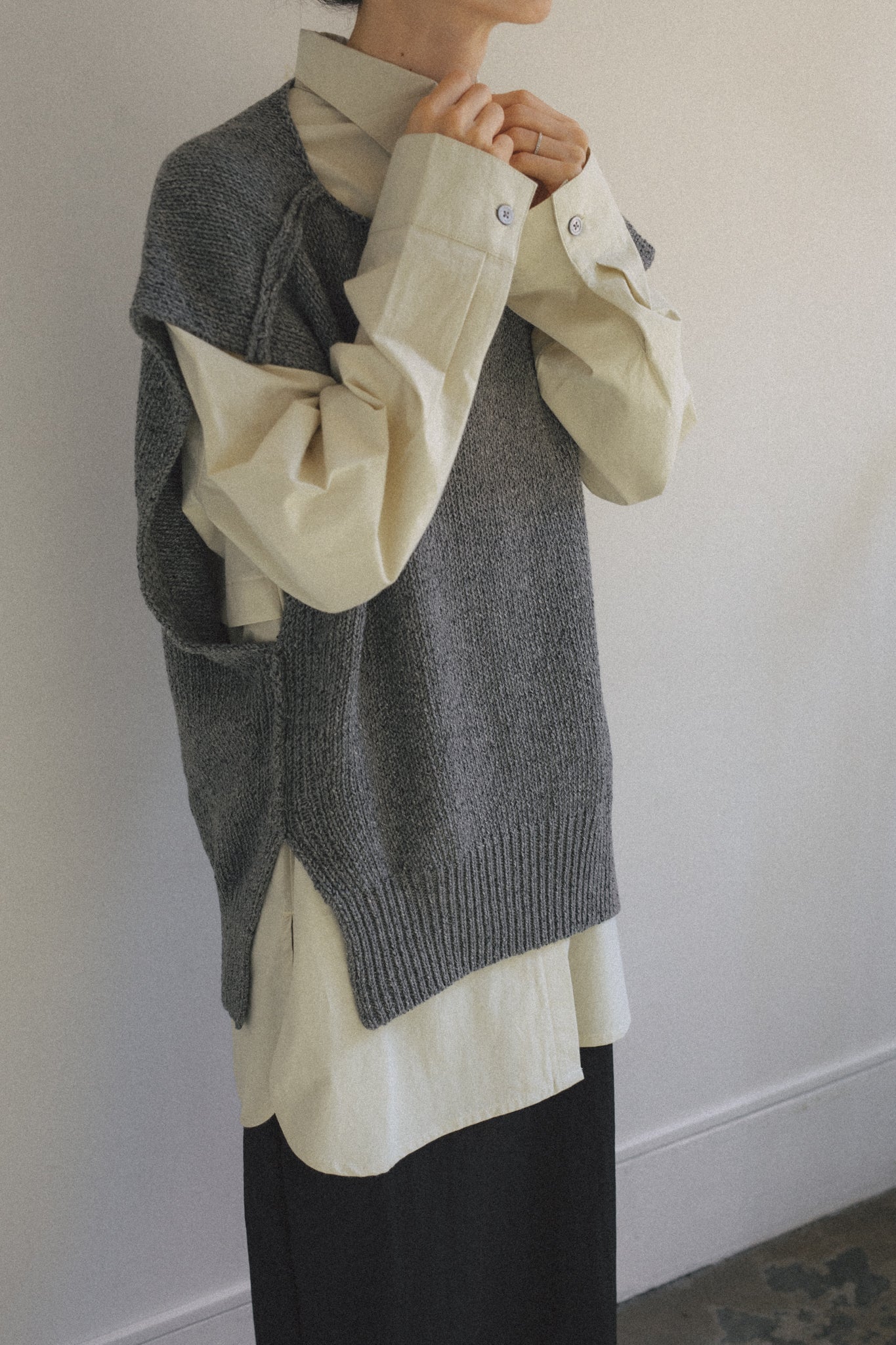 Wool Cotton Mix Color Knit Vest (ls54557K)