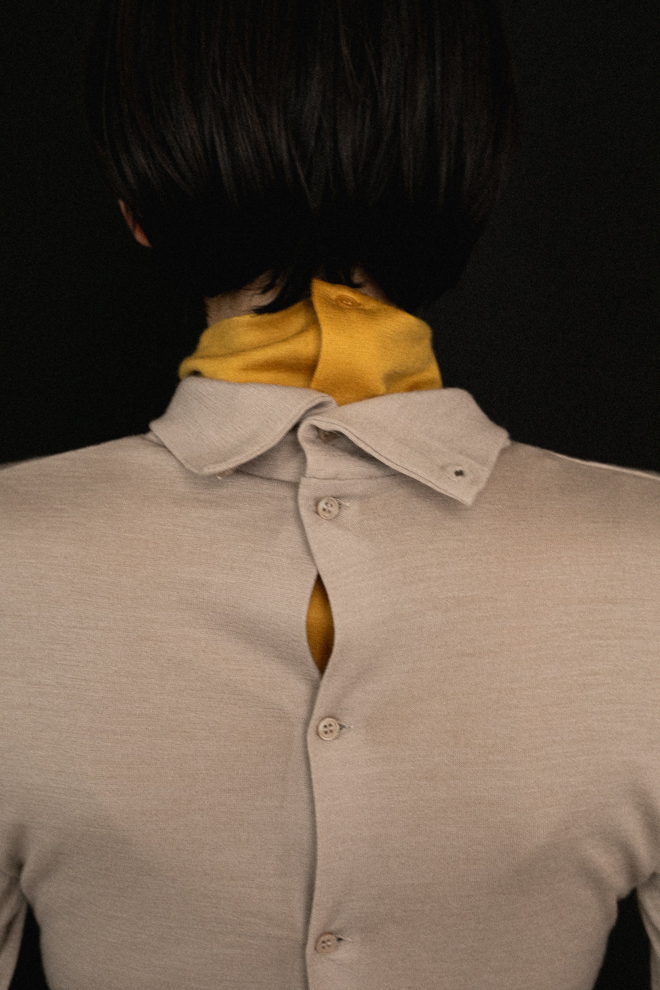 Wool Back Button High Neck Tops (ls44484T)