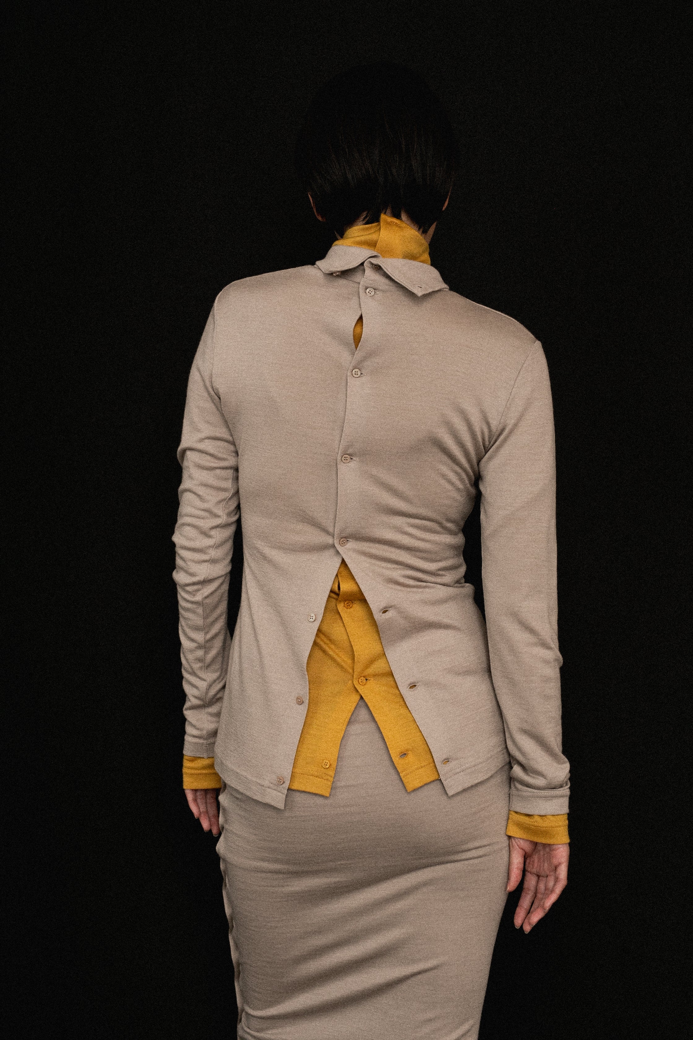 Wool Back Button High Neck Tops (ls44484T)