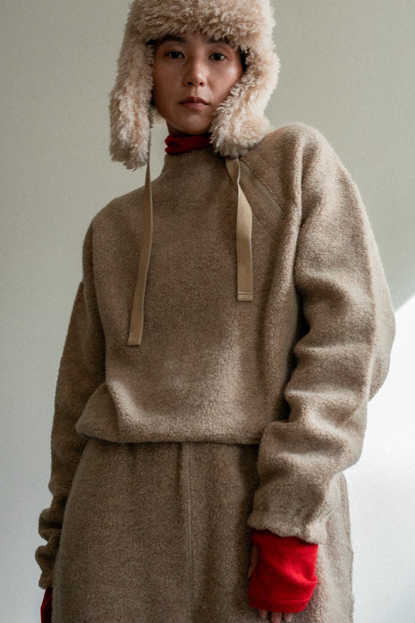 Wool Angola Pile Harf Zip Over PO (ls44475T)