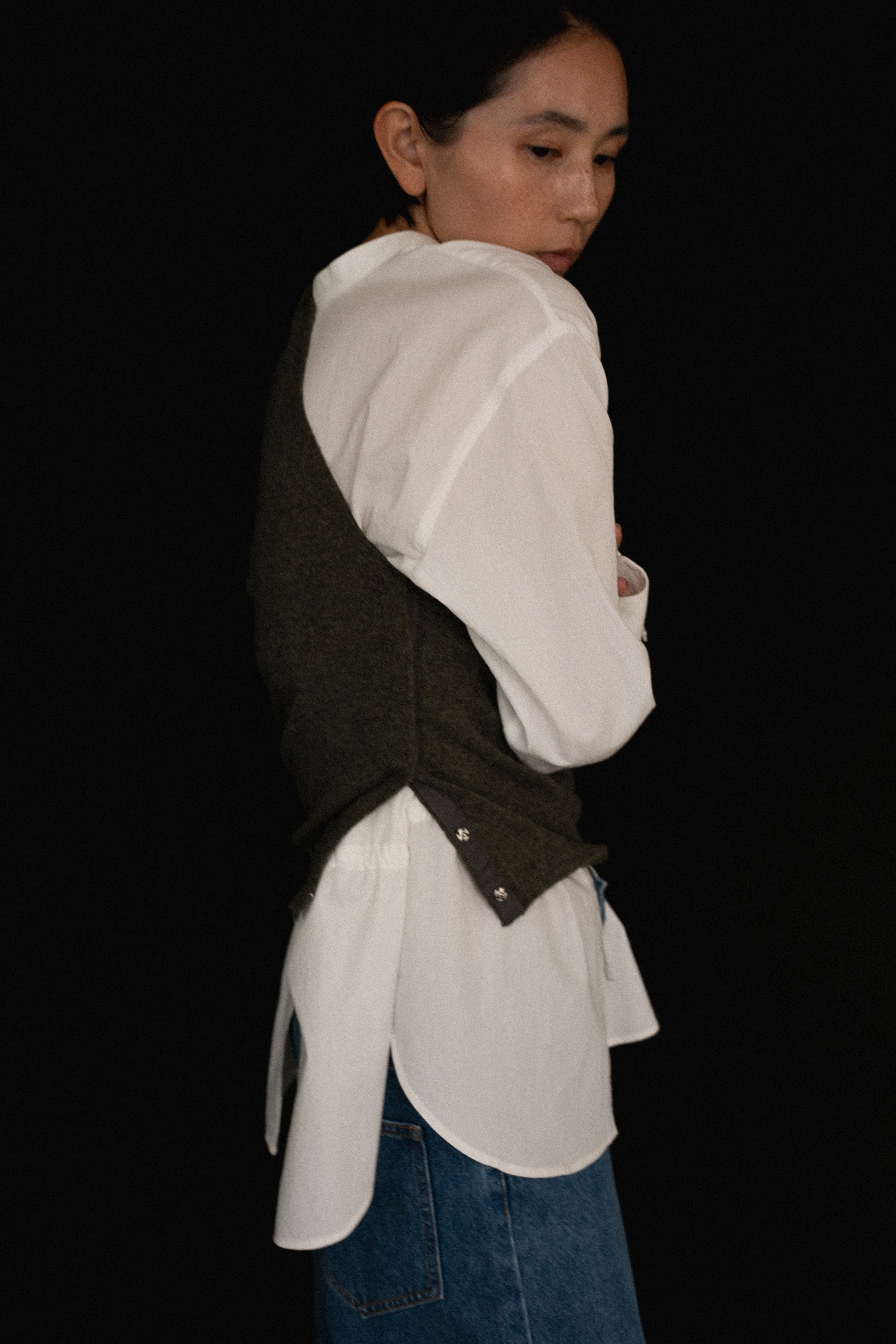 Wool Cashmere Mix One Shoulder Bustier (ls44457K)