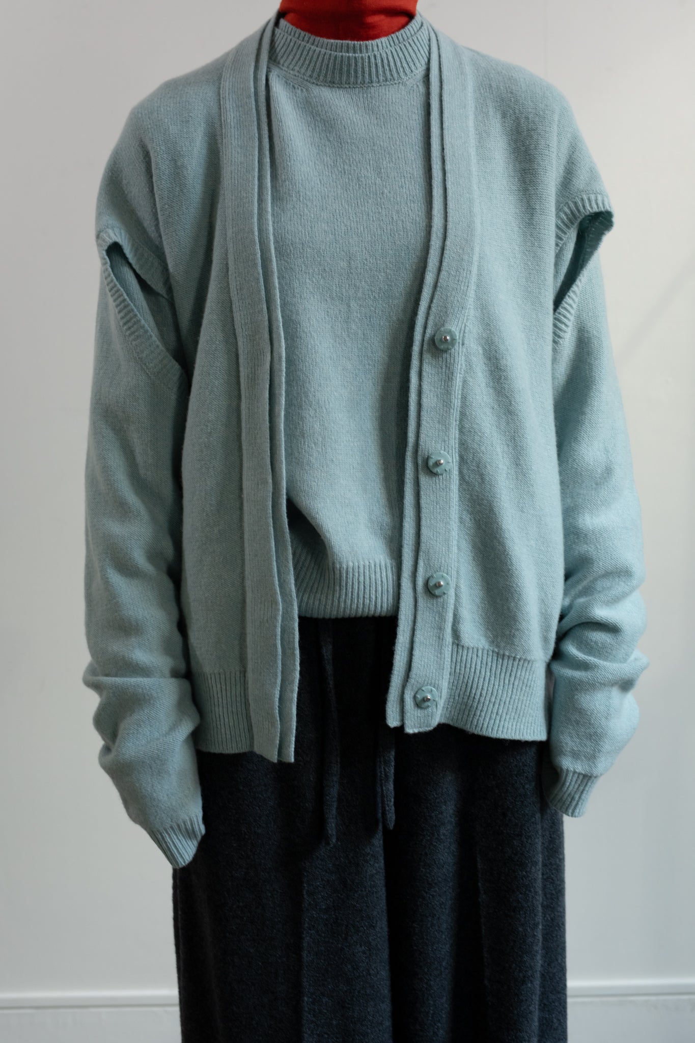 Extra Fine Merino Wool Cut Out Knit Cardigan (ls54542K)