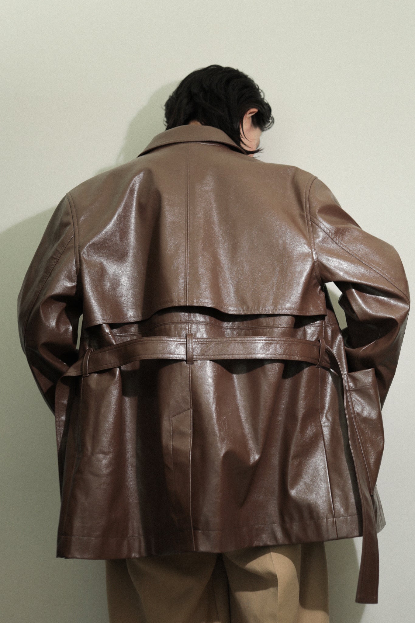 Vegan Leather Belted Jacket(ls34397J)
