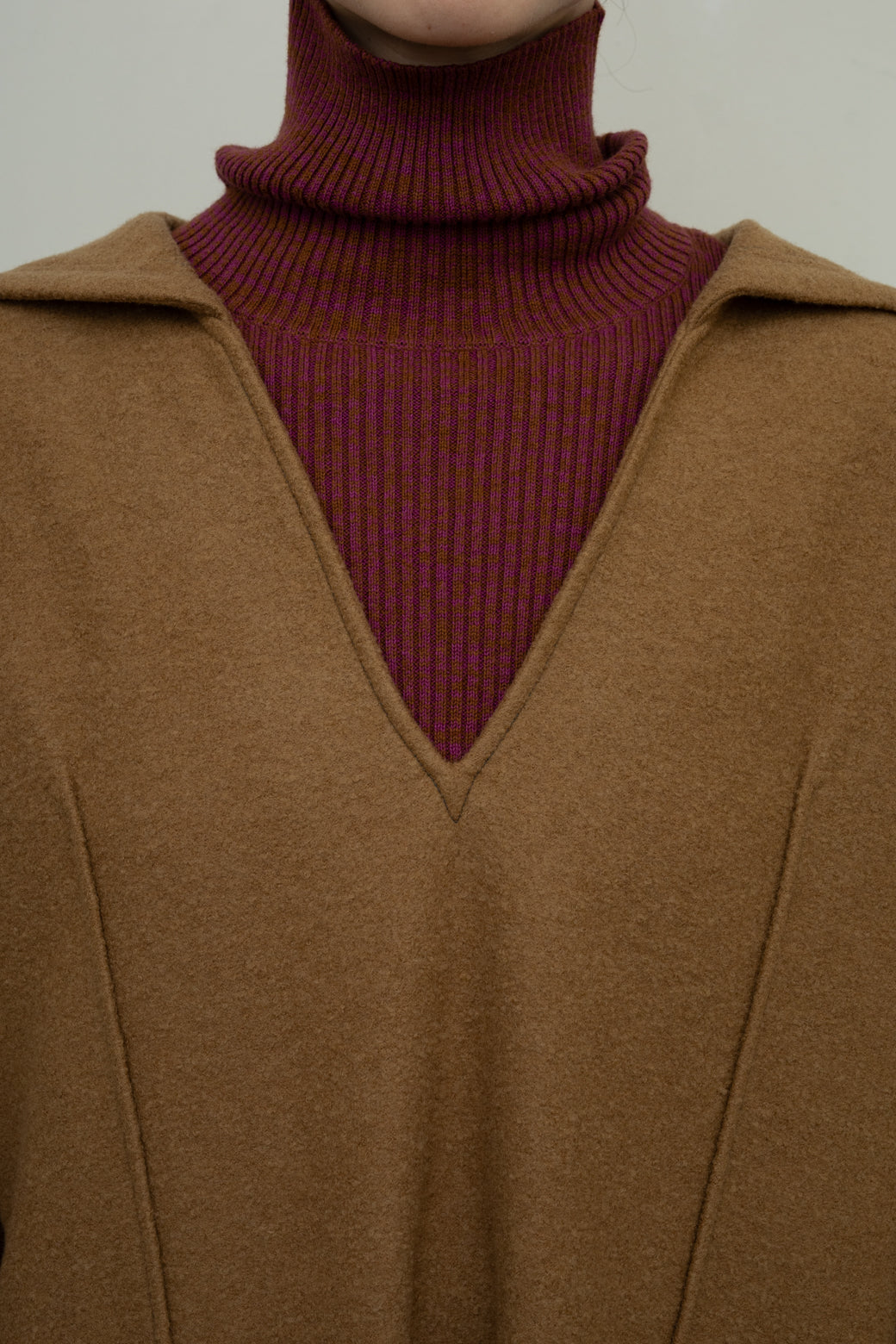 Wool Cotton Rib Curve Hem Turtle(ls34412K)