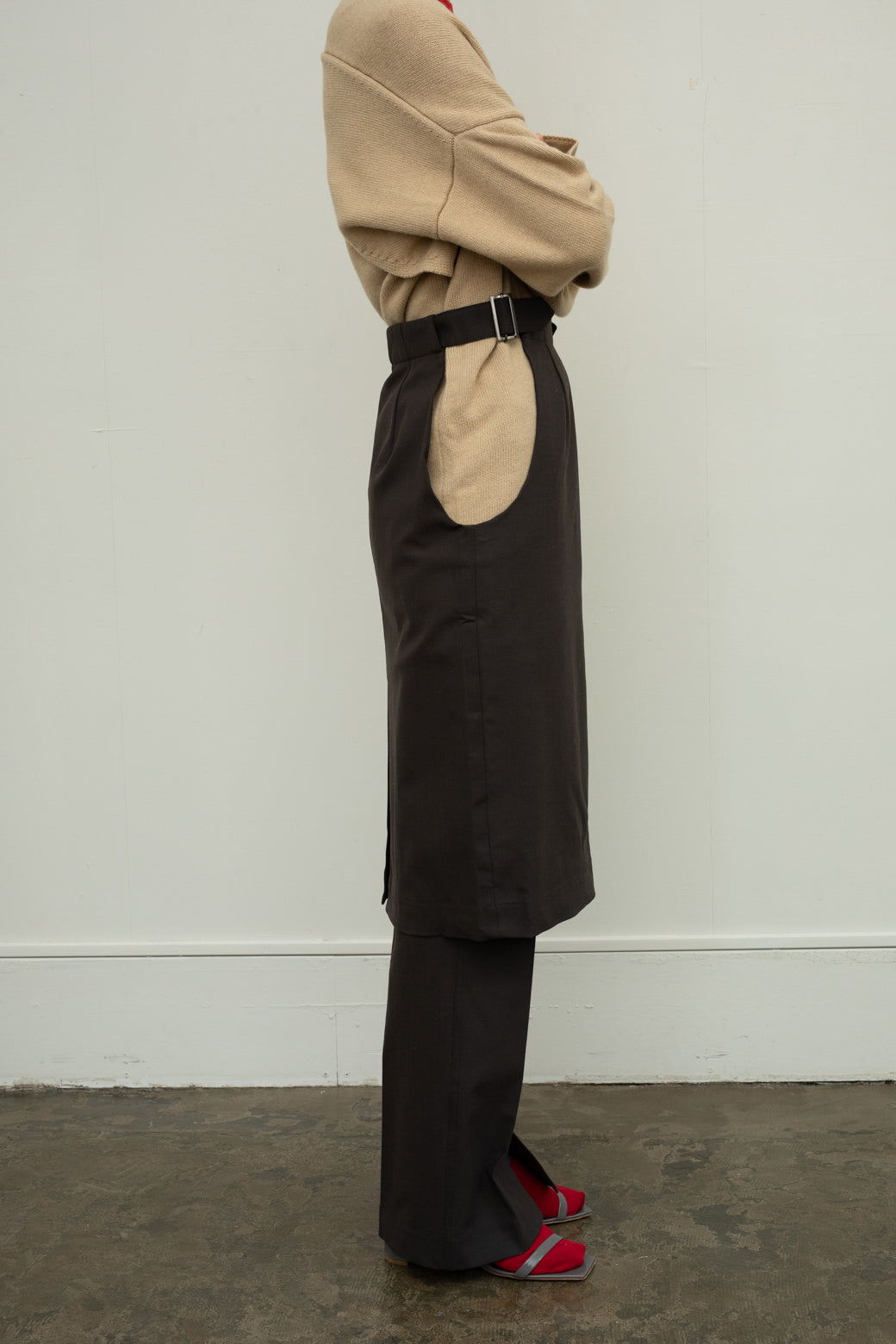 Stretch Wool Side Cut Out Skirt(ls34386S)