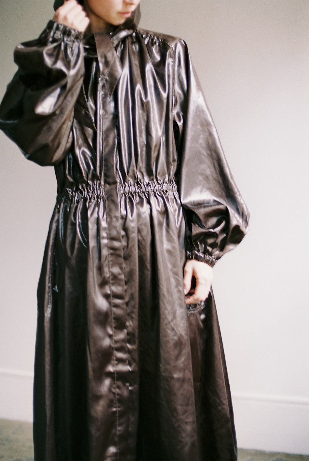 Leather Like Hoodie Dress Coat(ls14255J)