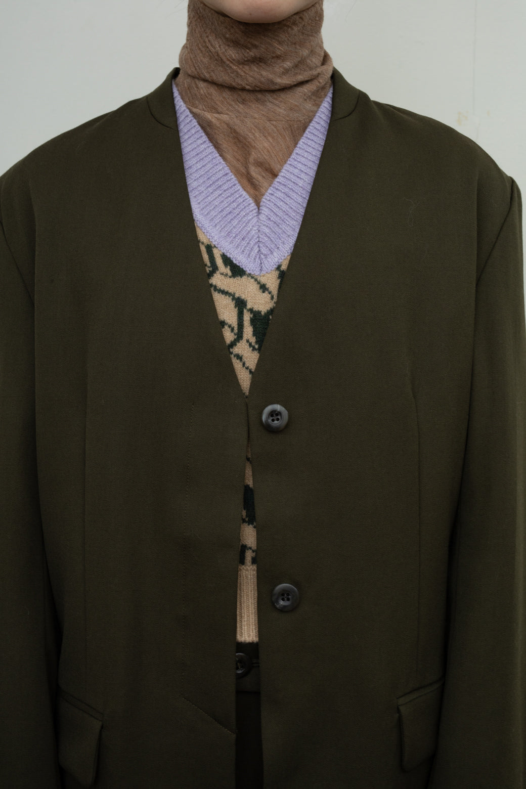 Wool Gabardine No-collar Tailored Jacket(ls14257J)