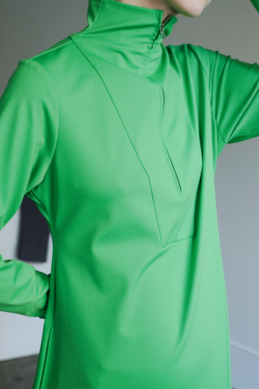 Hi-neck Zip Jersey Dress(ls14252D)