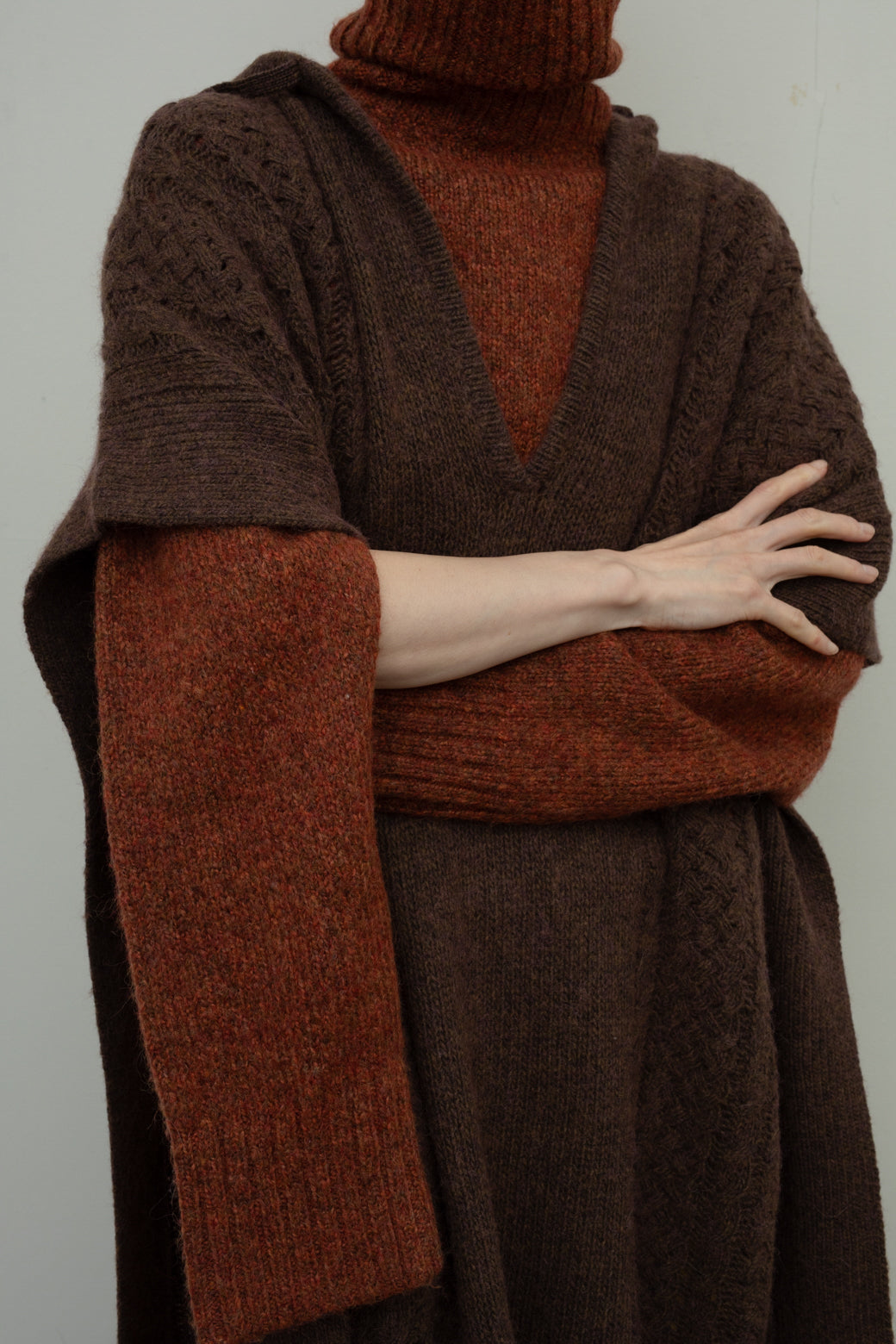 Hoodie Knit Poncho(ls182K)