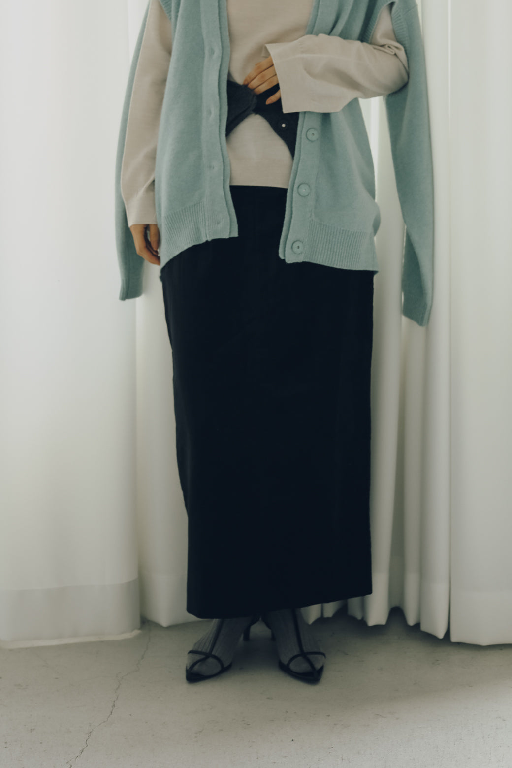 Linen Cotton Velvet Zip Fly Skirt (ls24313S)