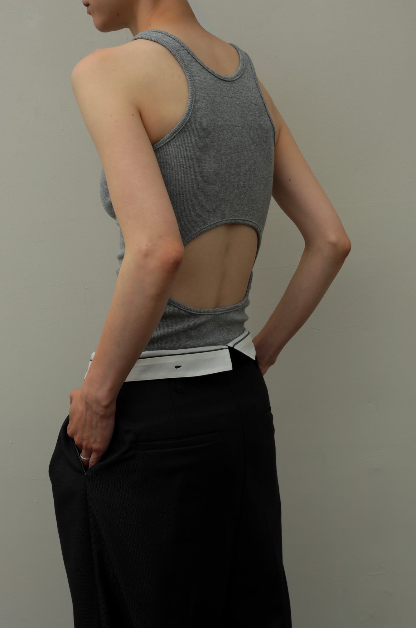 Back Open American Sleeves Rib Tank(ls42502T)