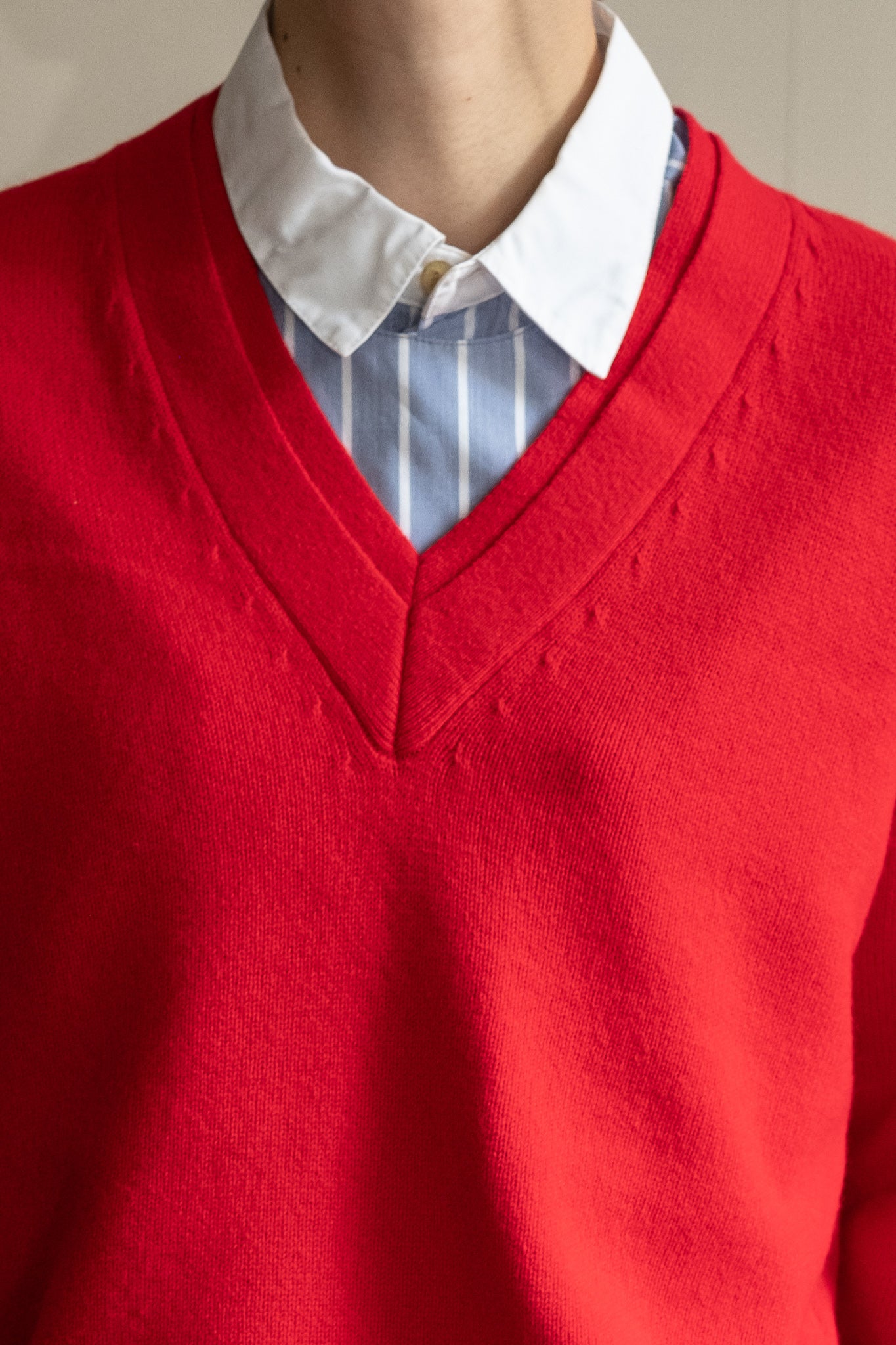 Extra Fine Merino Wool Double V Collar Knit(ls34398K)