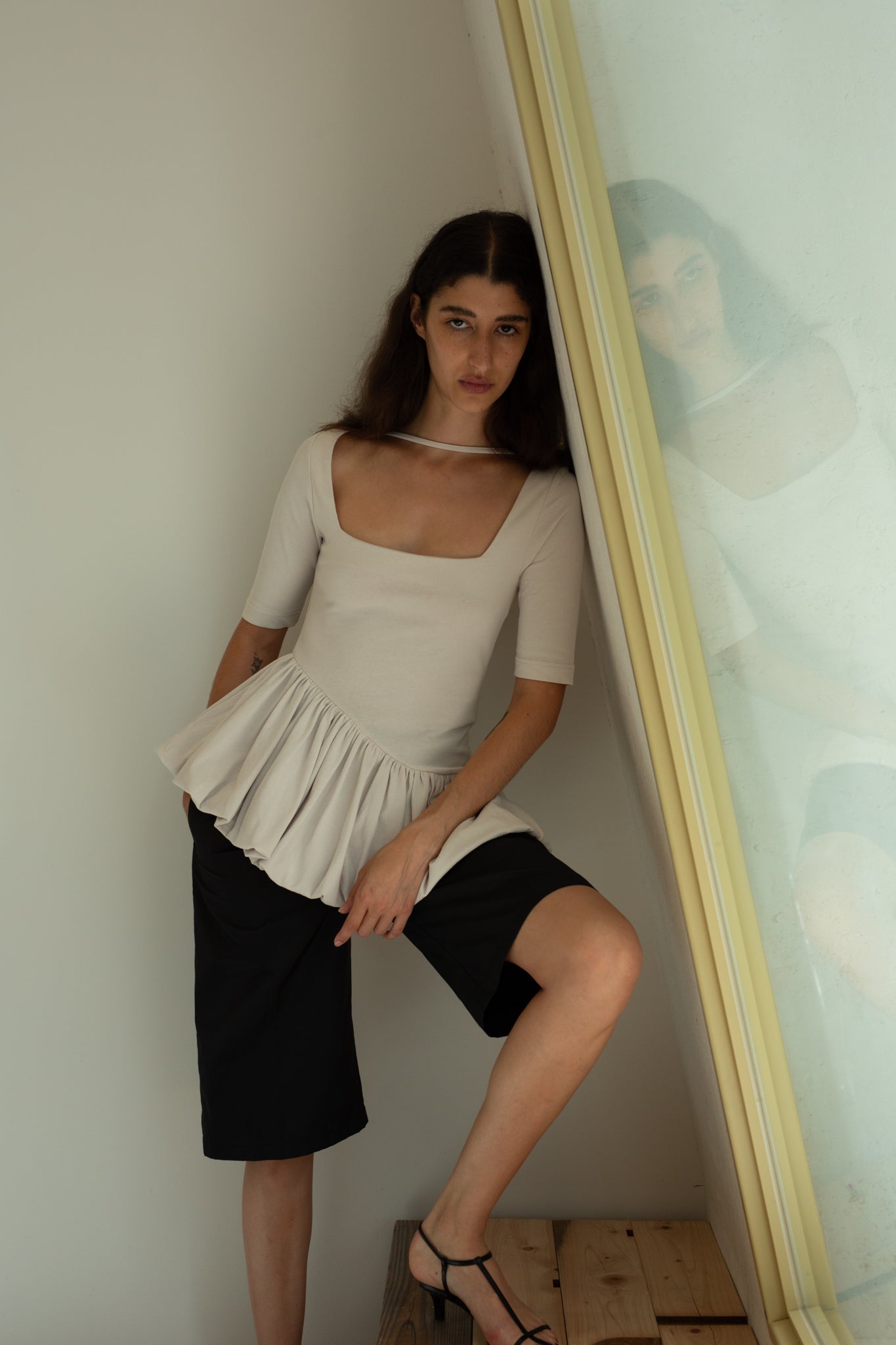 High Twist Twill Jersey Square Neck Balloon Top(ls52512T)