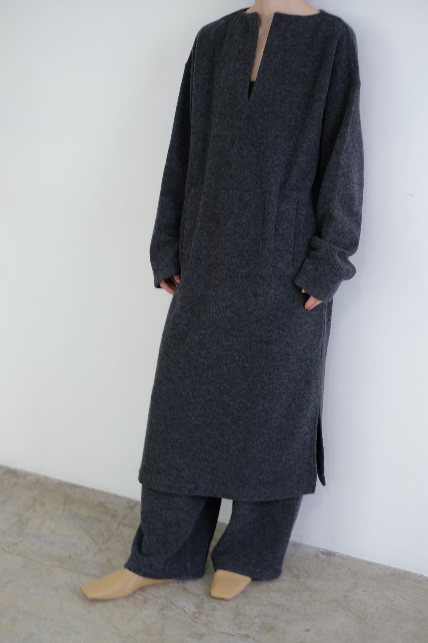 Wool Boucle Keyneck Dress (ls54554D)