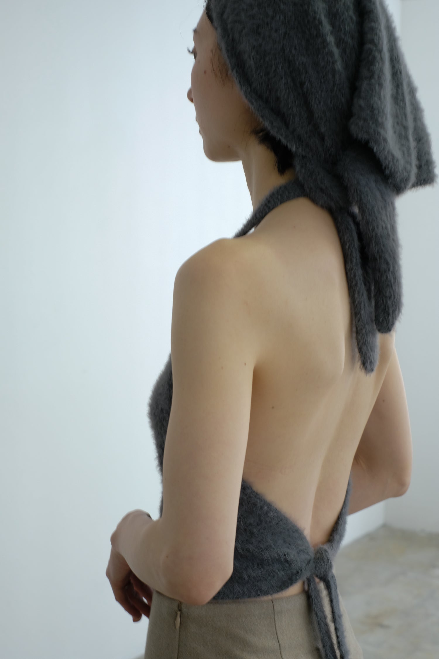 Nylon Fur Trianglar Knit Scarf (ls54533A)