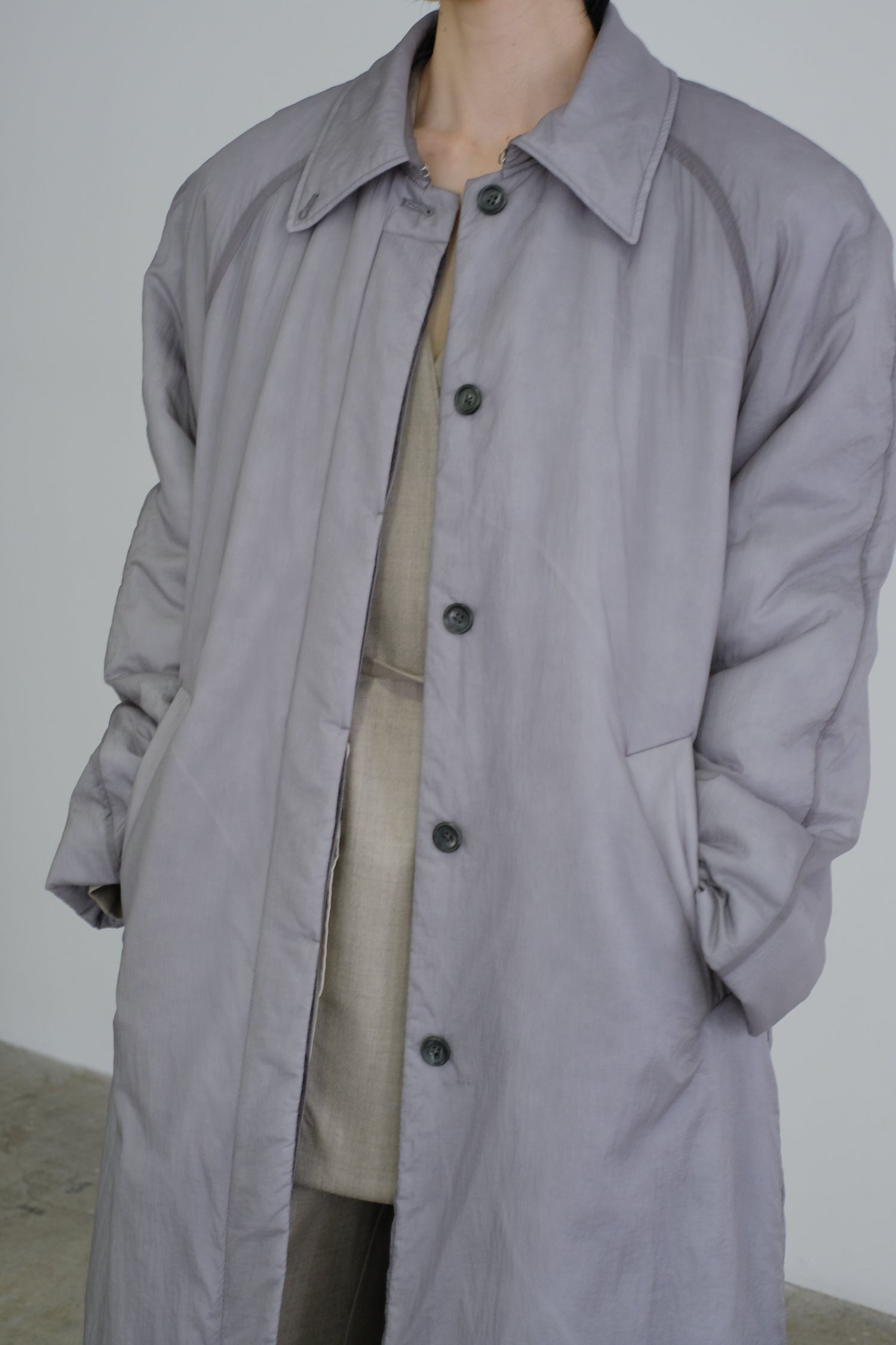 【Pre-order】Sheer Nylon Patted Long Coat (ls54535J)
