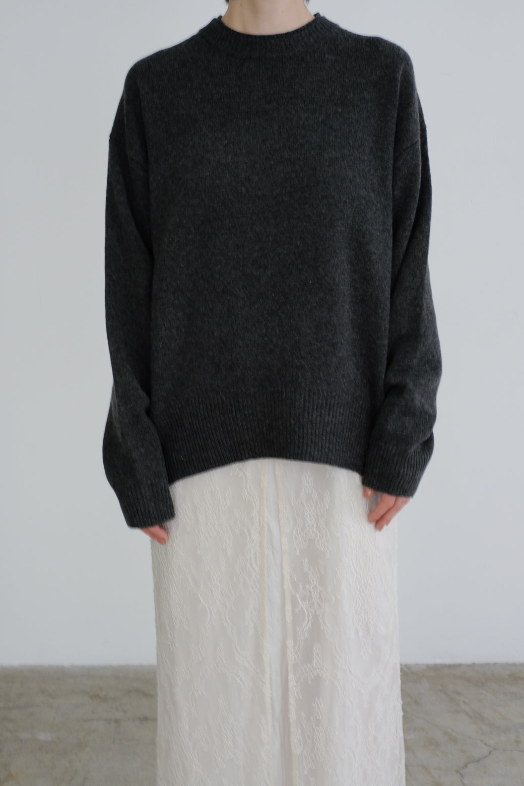 Extra Fine Merino Wool Double Neck Knit Pullover (ls54556K)