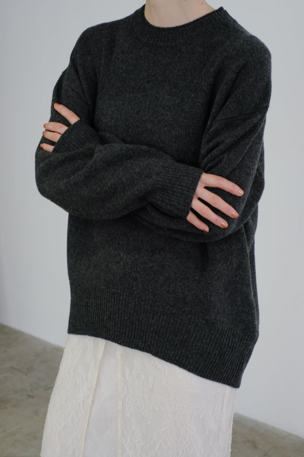 Extra Fine Merino Wool Double Neck Knit Pullover (ls54556K)