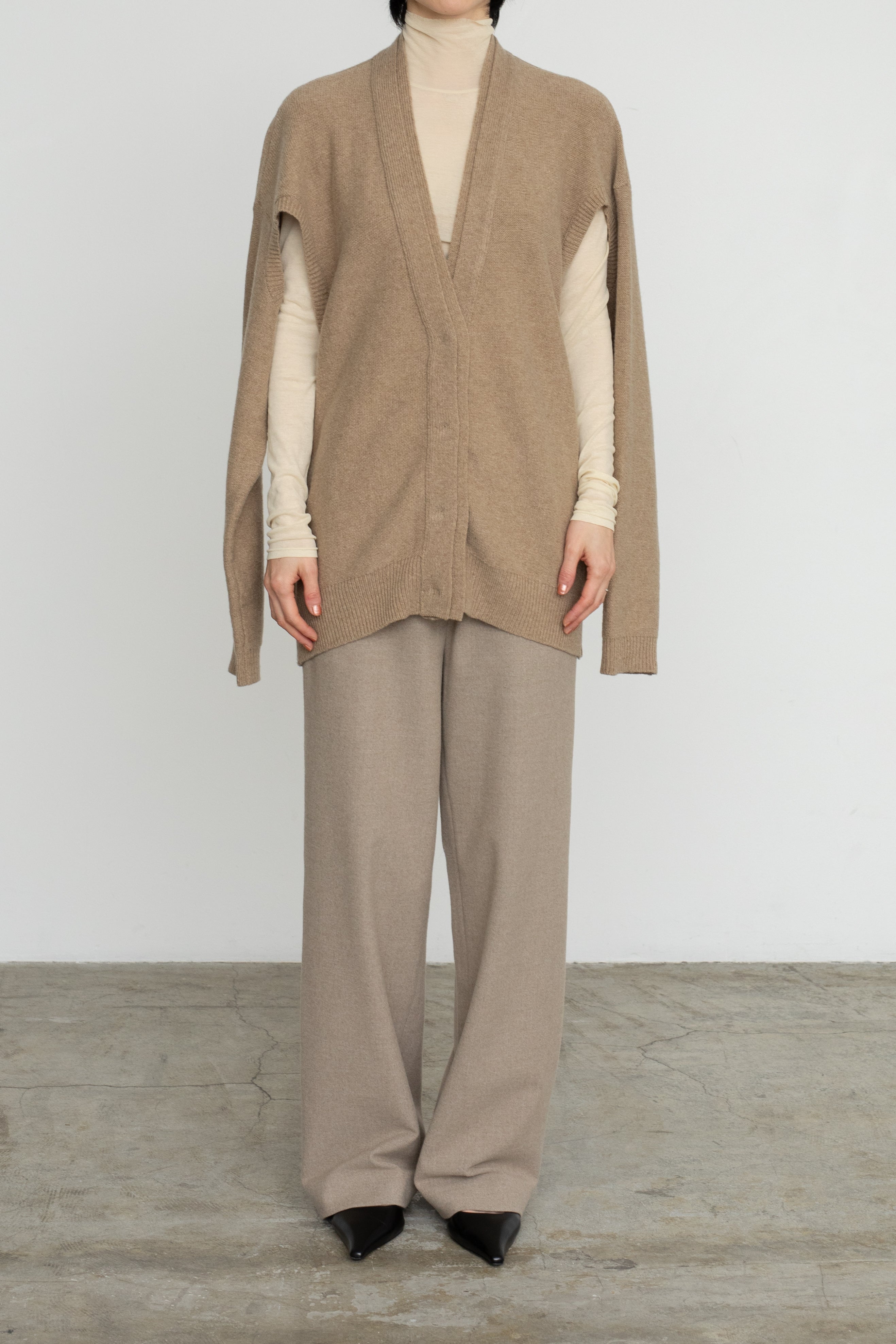 Extra Fine Merino Wool Cut Out Knit Cardigan (ls54542K)