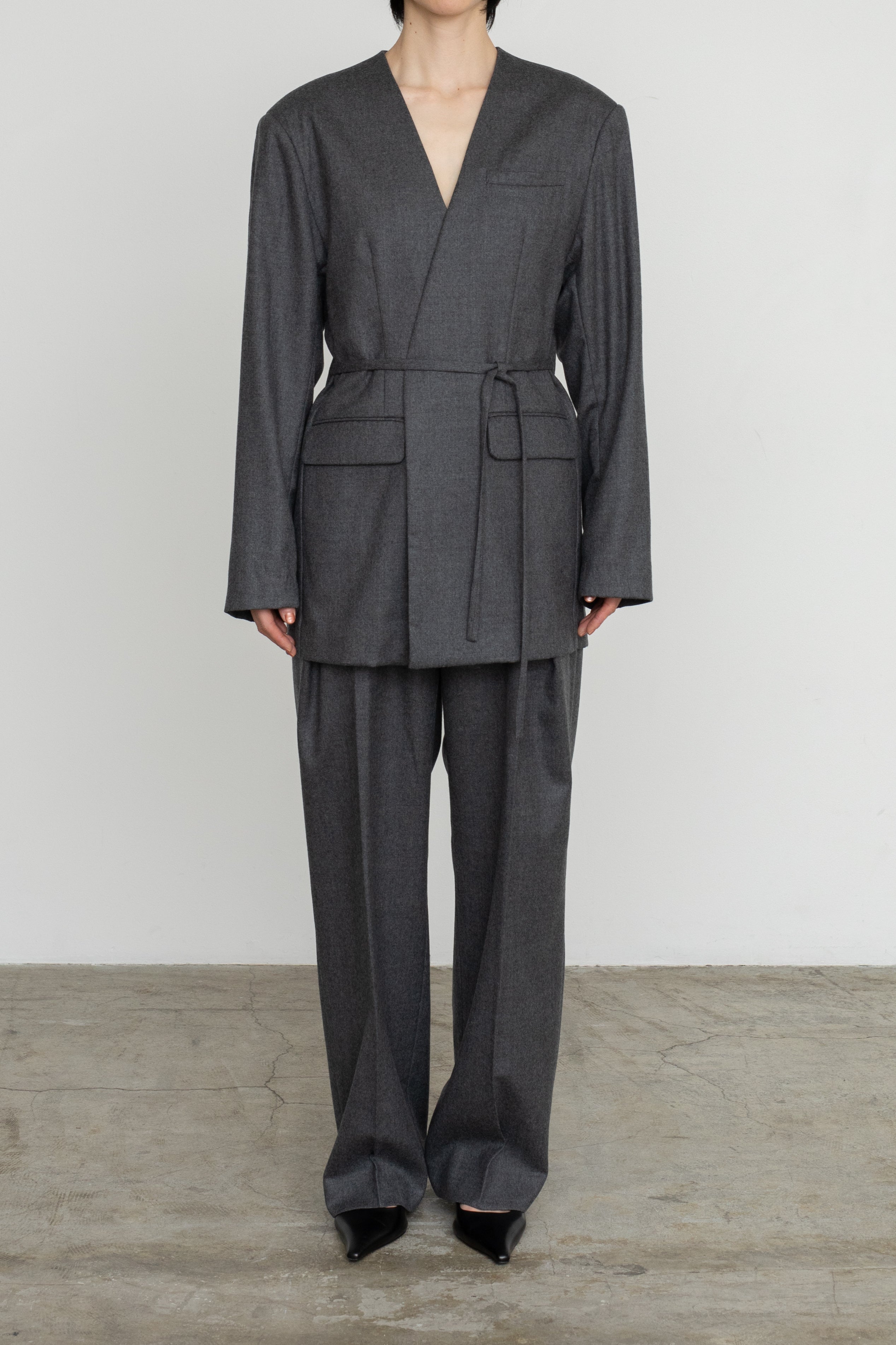 【SOLD】Soft Wool Reversible Collarless Jacket (ls54538J)