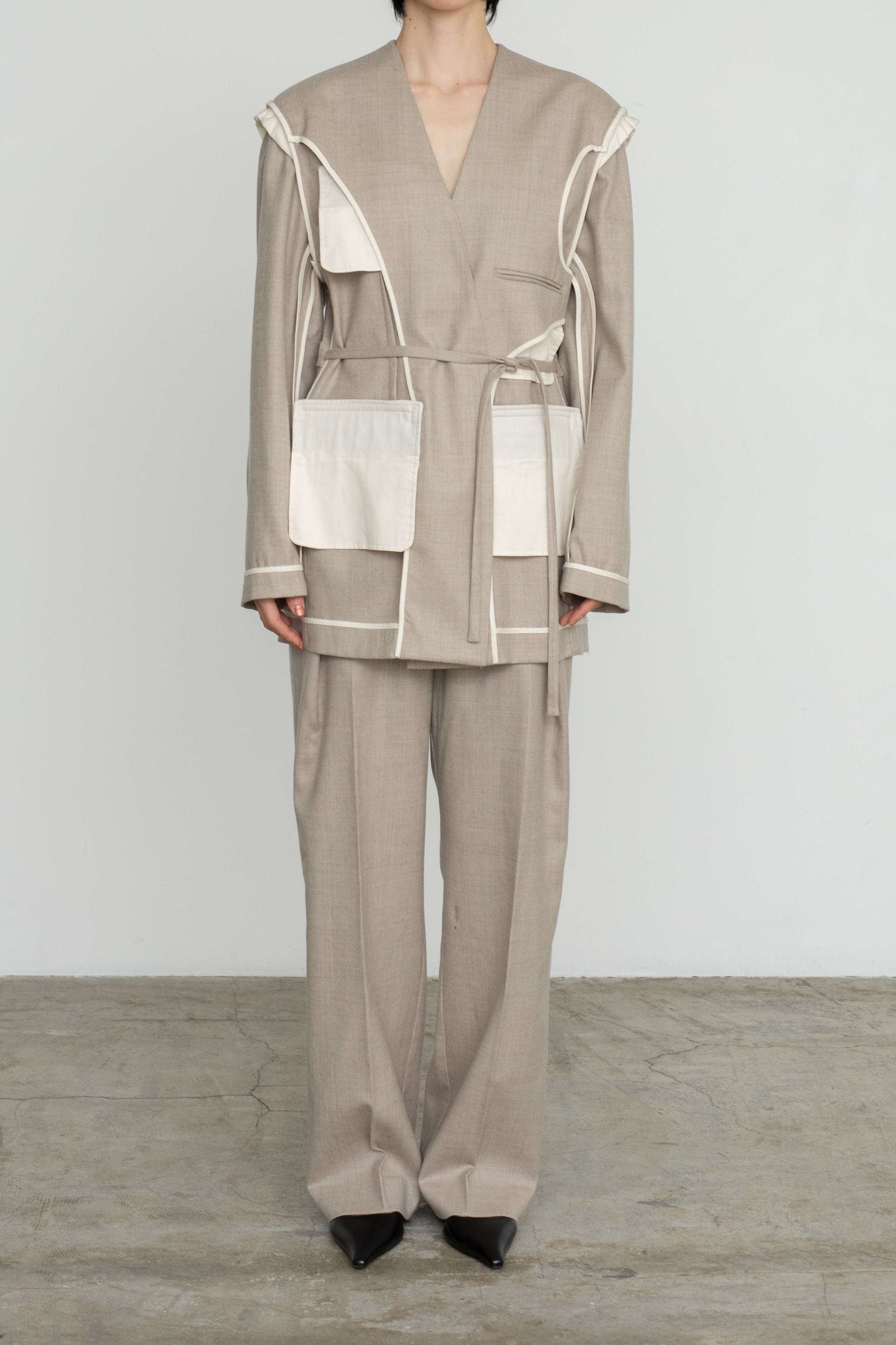 【SOLD】Soft Wool Reversible Collarless Jacket (ls54538J)