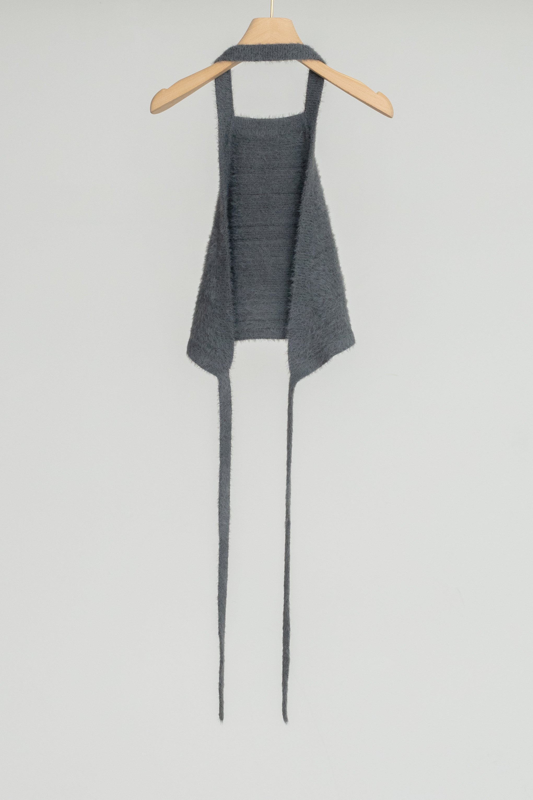 Nylon Fur Halterneck Knit Top (ls54553K)