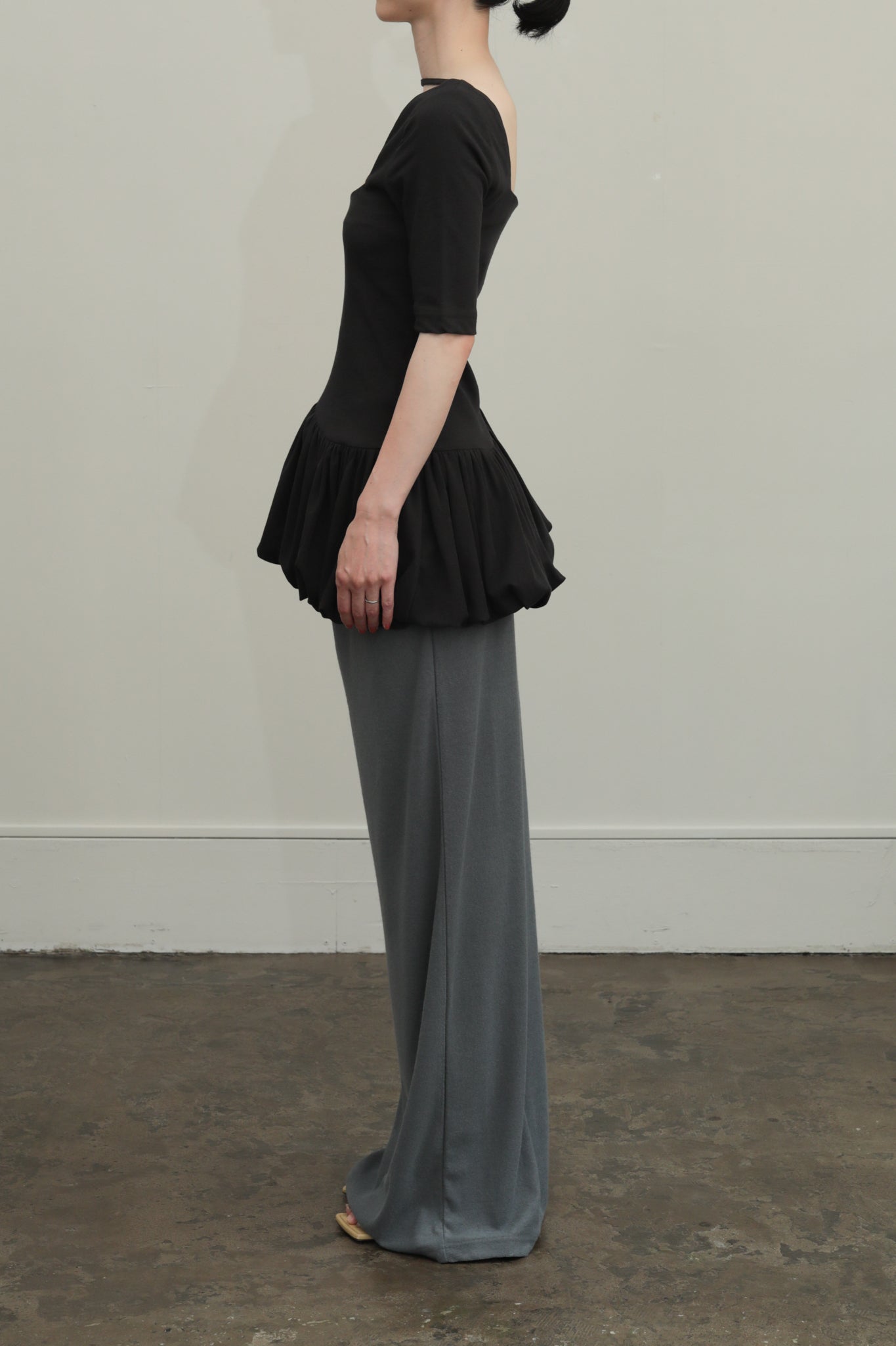 High Twist Twill Jersey Square Neck Balloon Top(ls52512T)