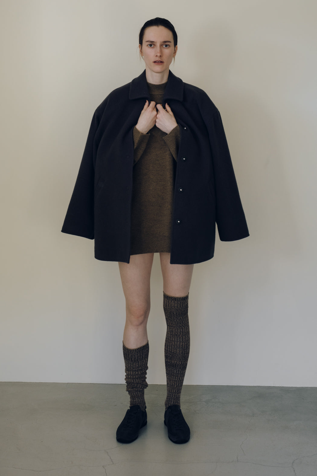【展示会/後】Recycled Wool Nylon Drop Big Shoulder Half Coat (ls64610J) ¥48,400