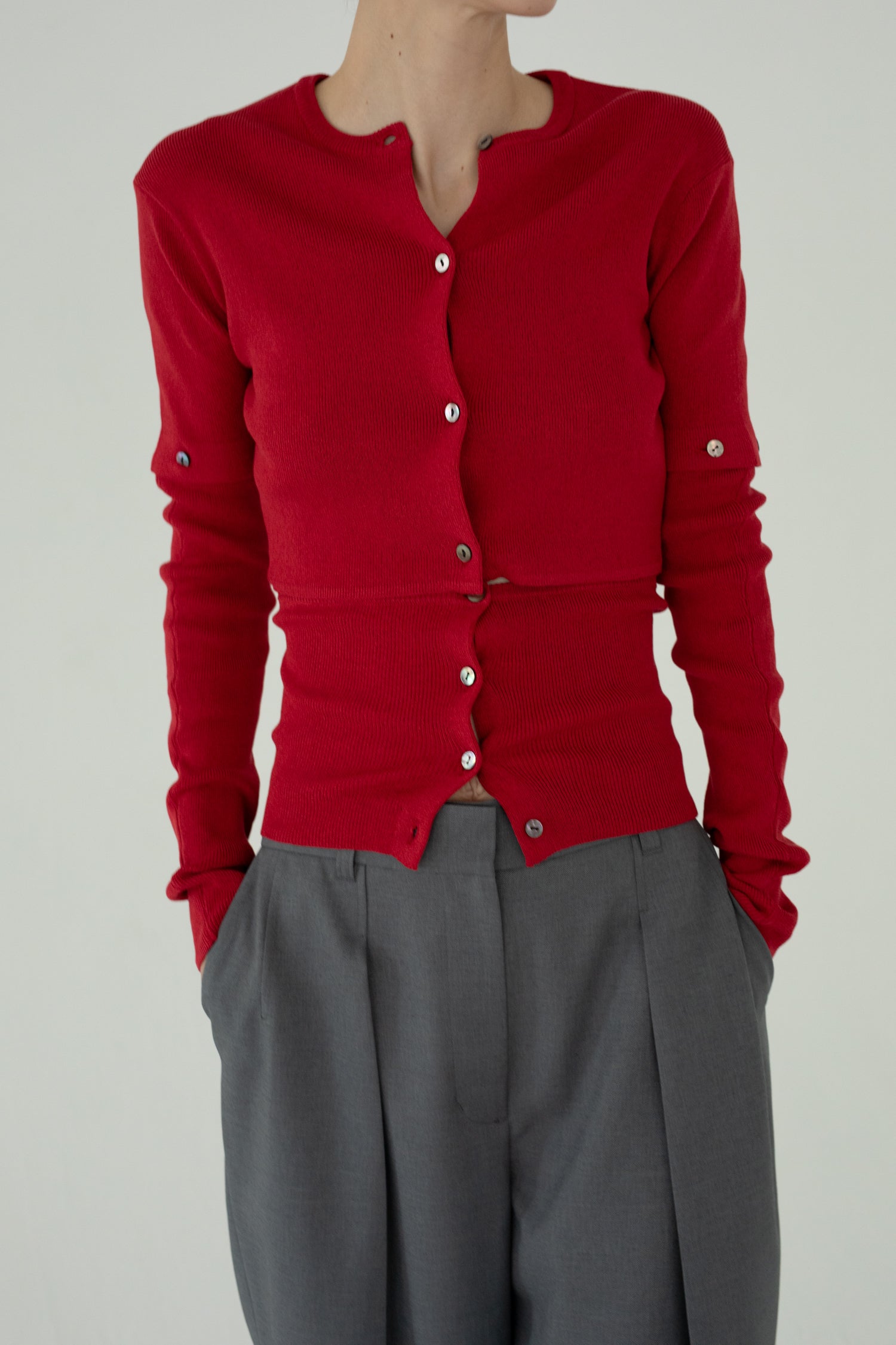 Cotton Rib Knit Detachable Cardigan (ls62577K)