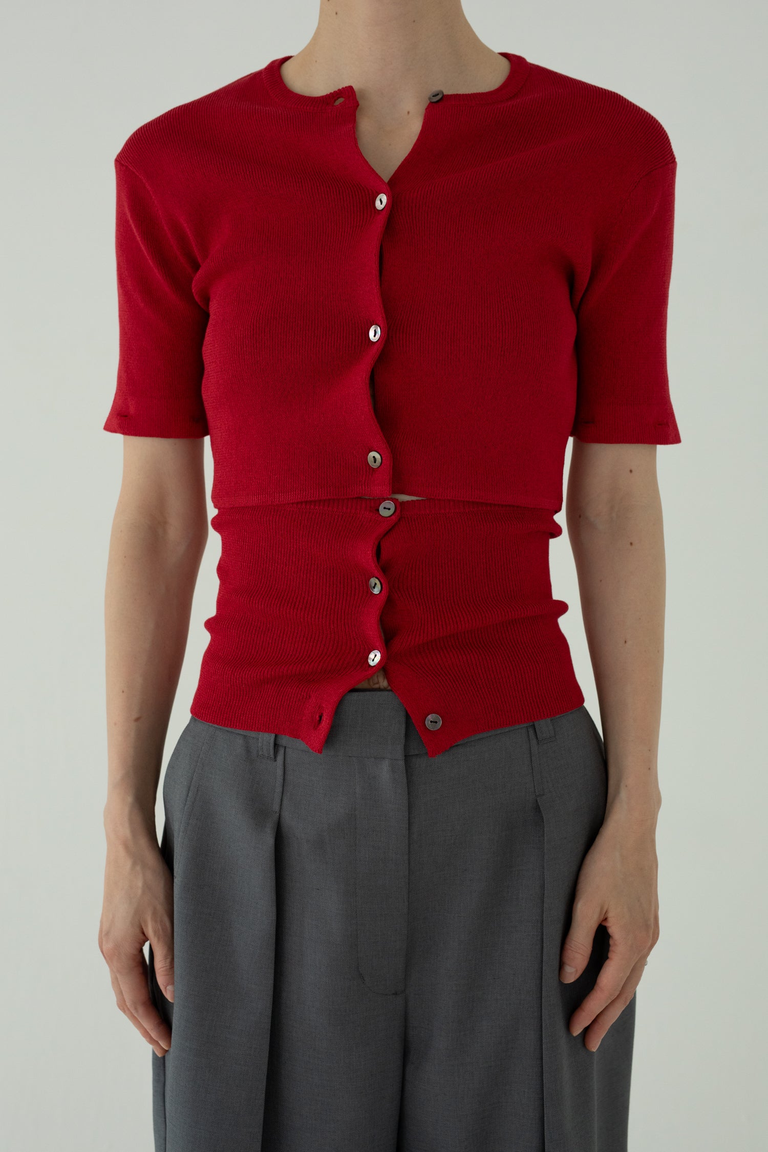 Cotton Rib Knit Detachable Cardigan (ls62577K)