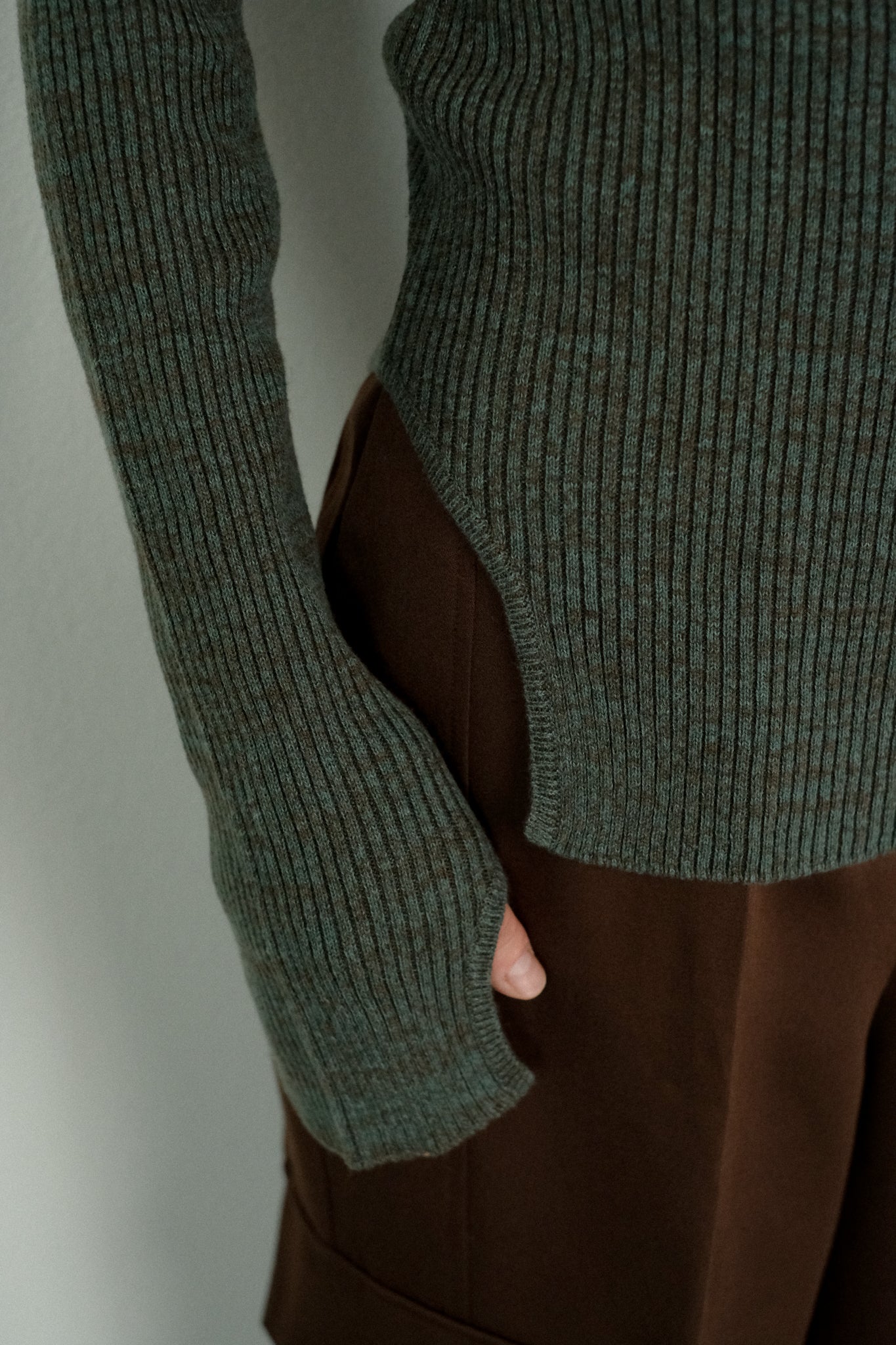 Wool Cotton Rib Curve Hem Turtle(ls34412K)