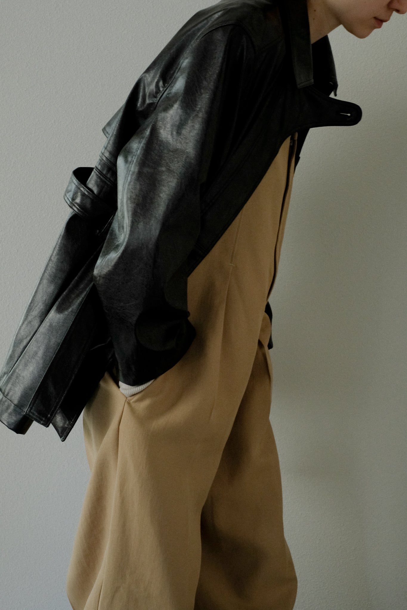 Vegan Leather Belted Jacket(ls34397J)