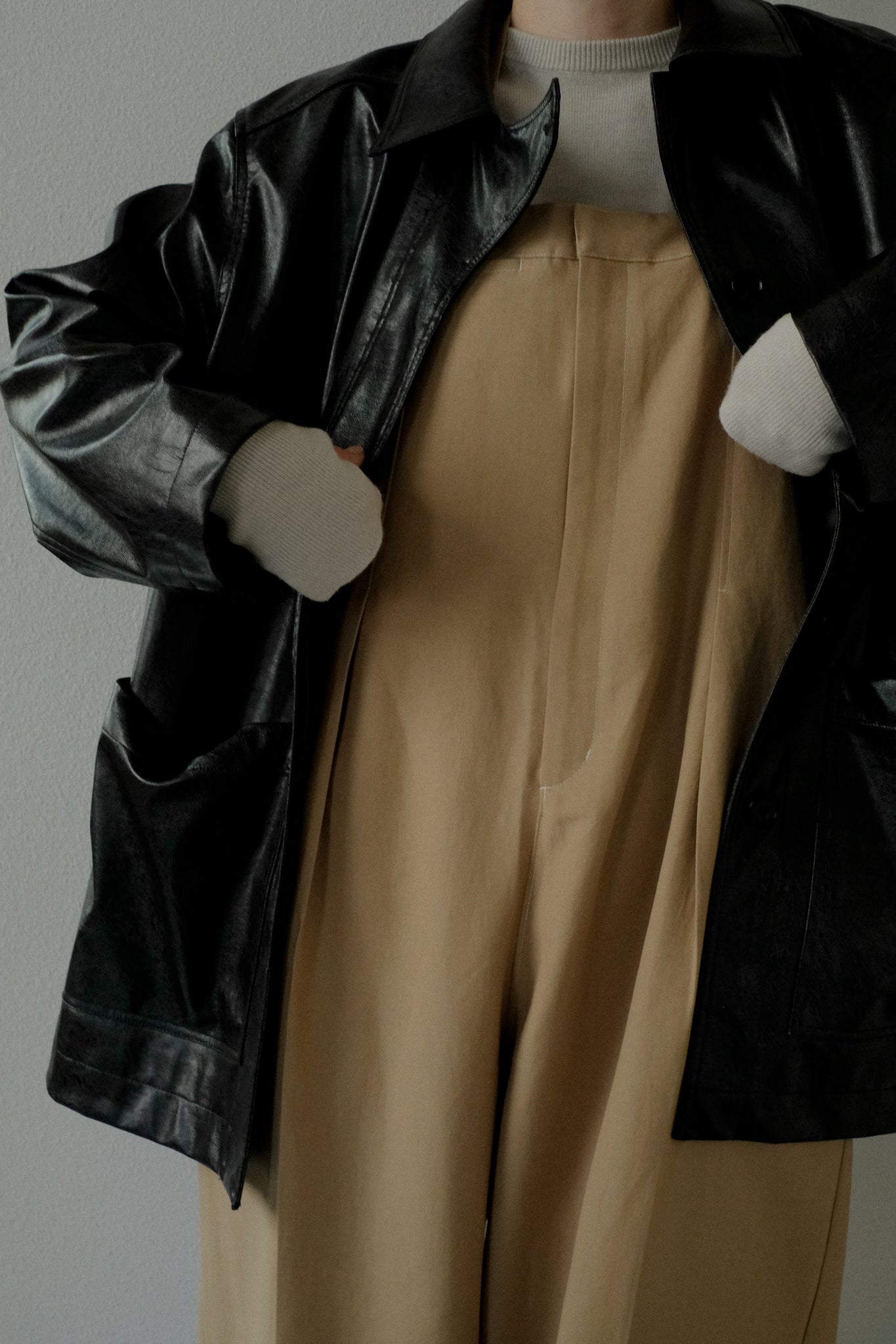 Vegan Leather Belted Jacket(ls34397J)