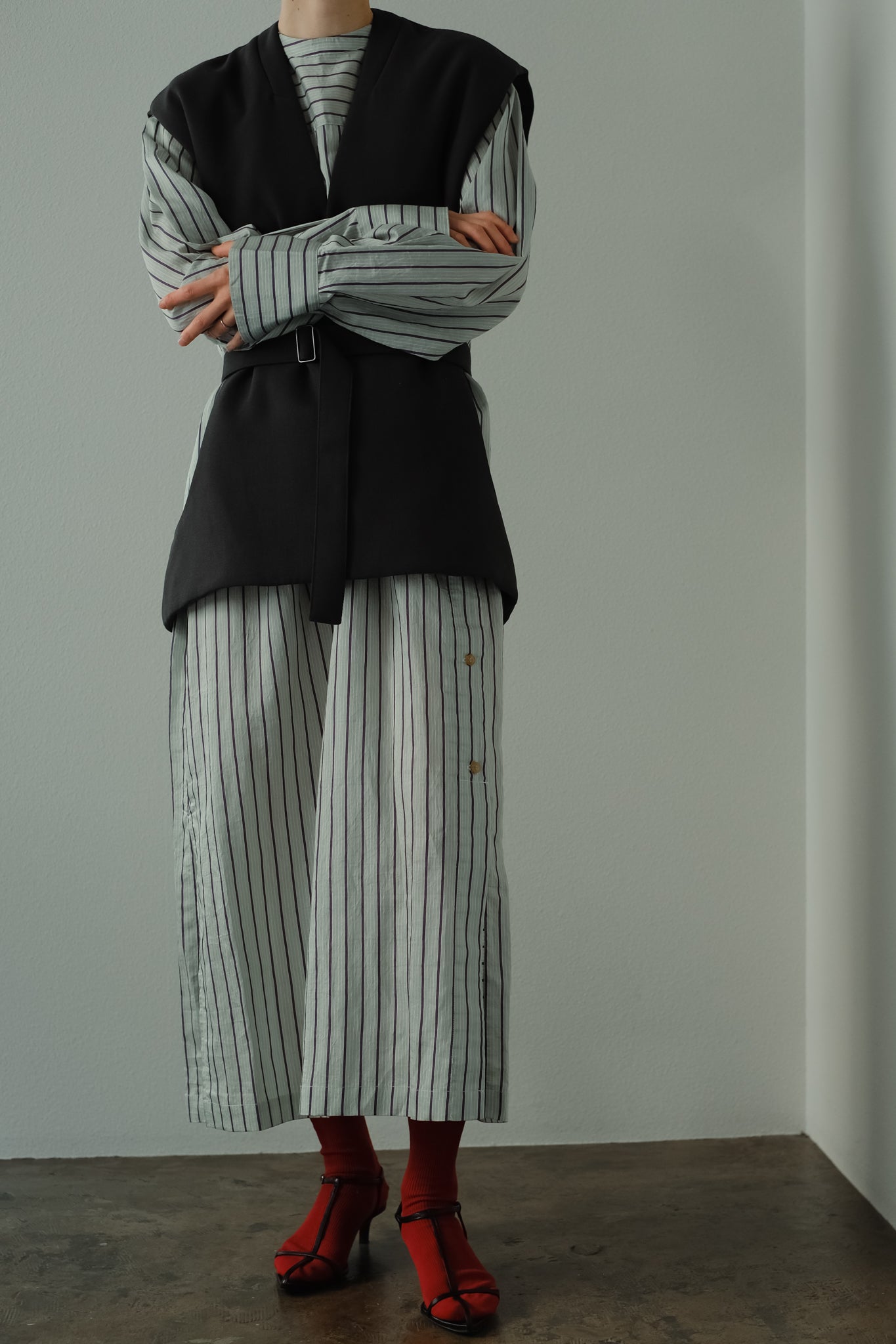 Stripe Epee Shirt Long Dress(ls24342D)
