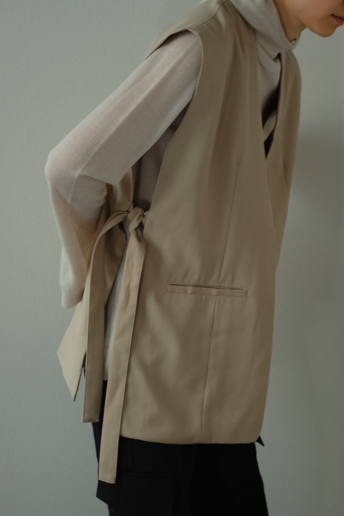 Wool Viscose Side Open Gilet (ls24336T)