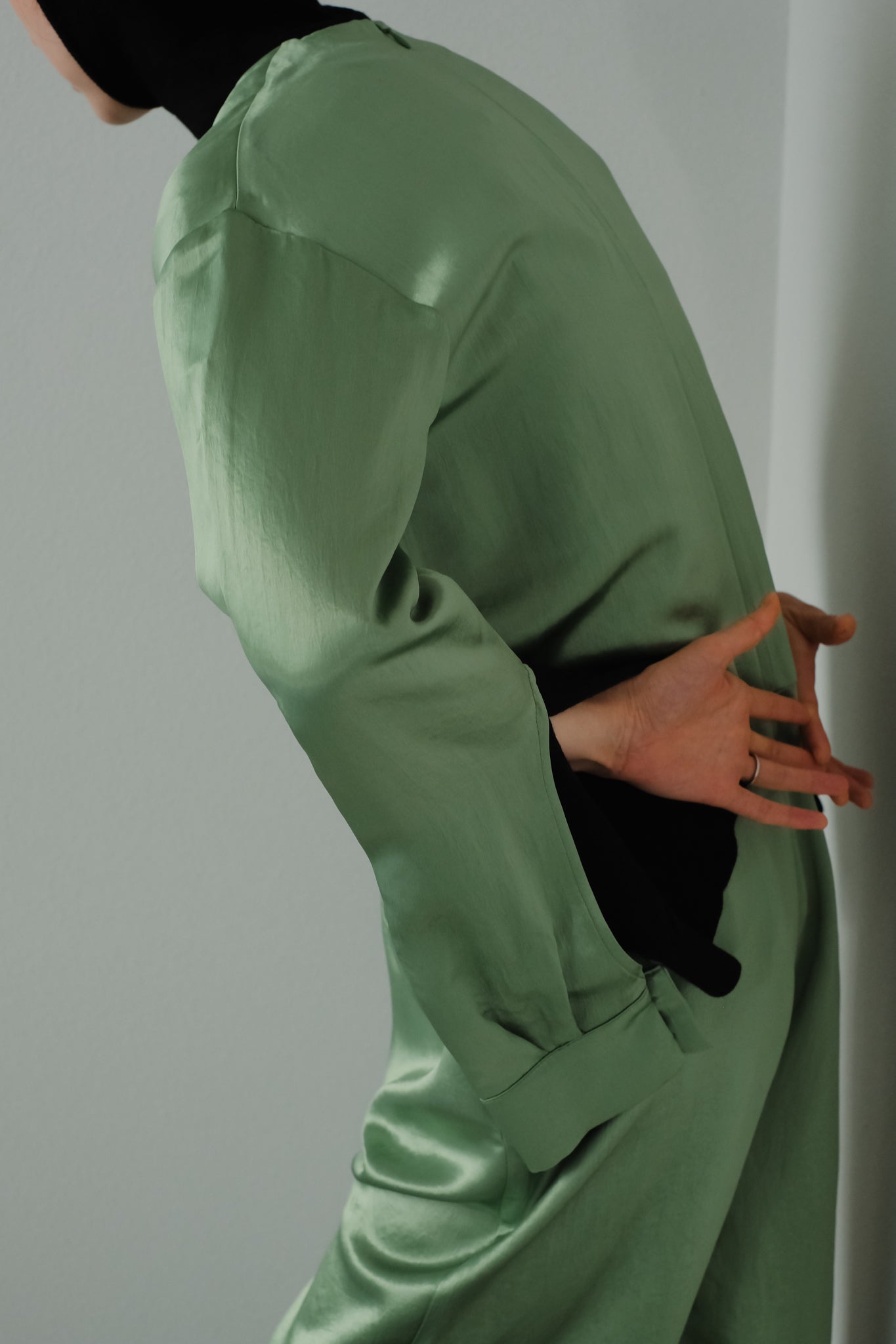 Heavy Satin Deep-V Jumpsuit (ls24318P)