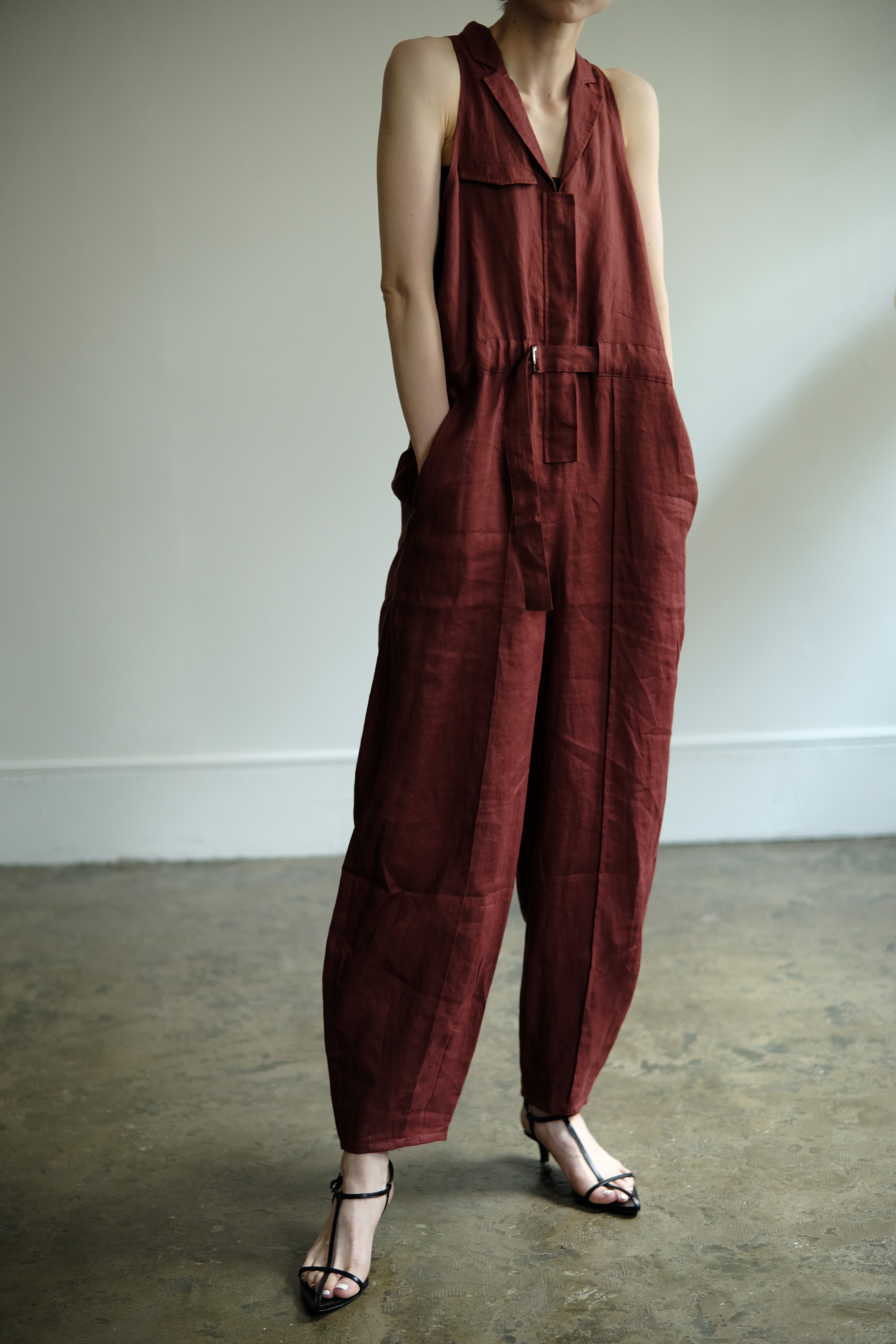 French Linen Tailor Sleeveless Jumpsuit(ls11219P)