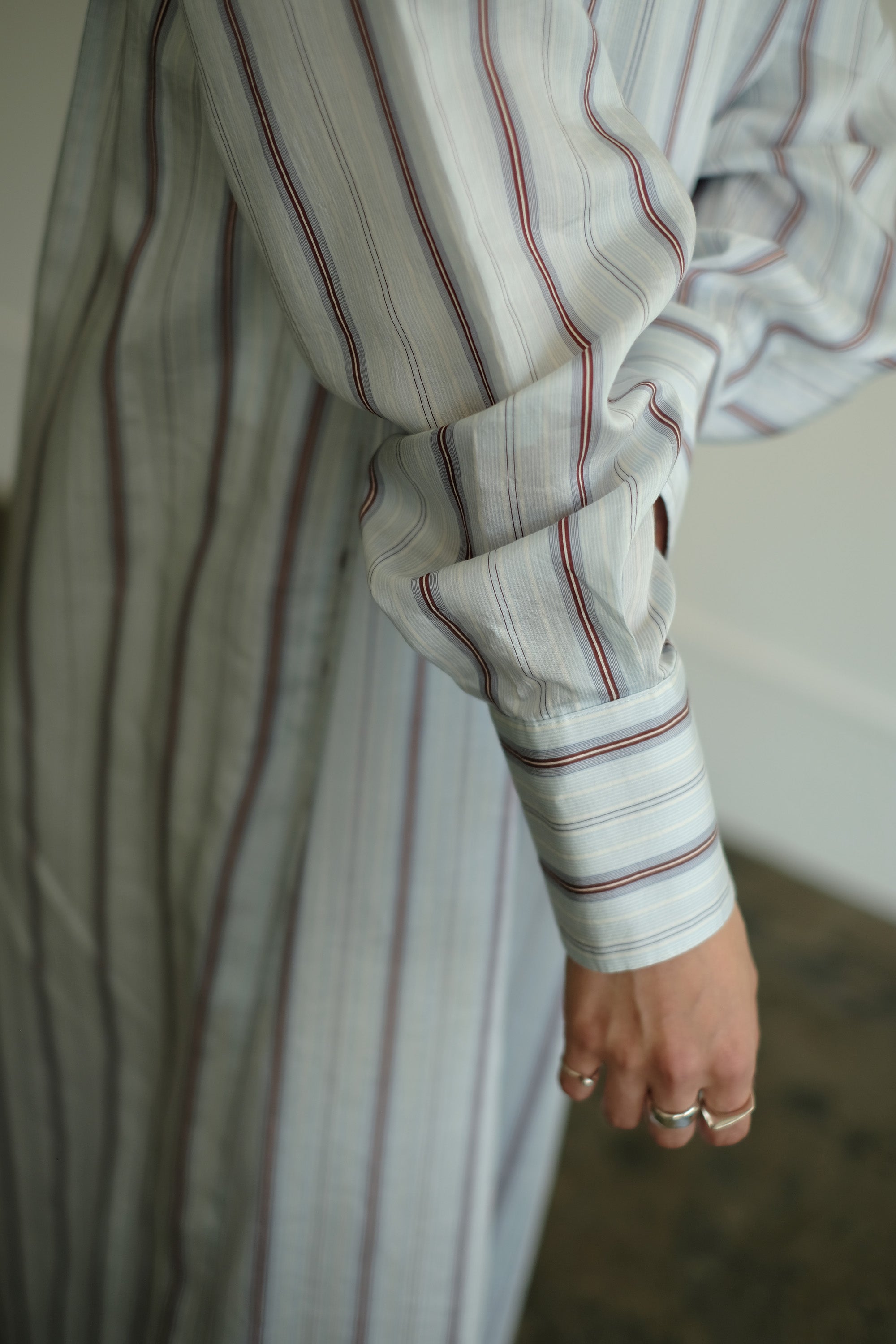 Stripe Epee Shirt Long Dress(ls24342D)