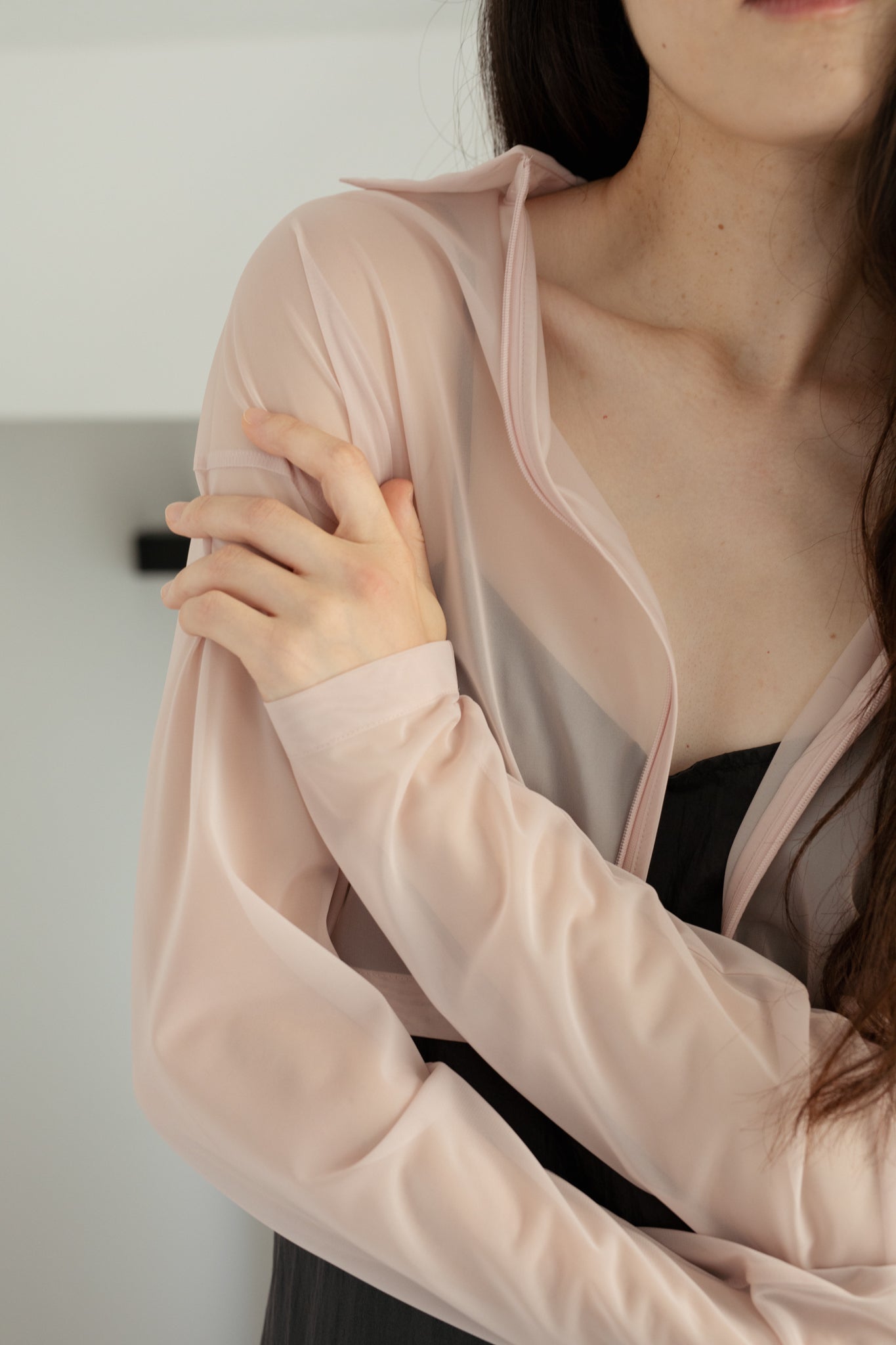 Sheer Tricot Front Zip Jacket(ls54546J)