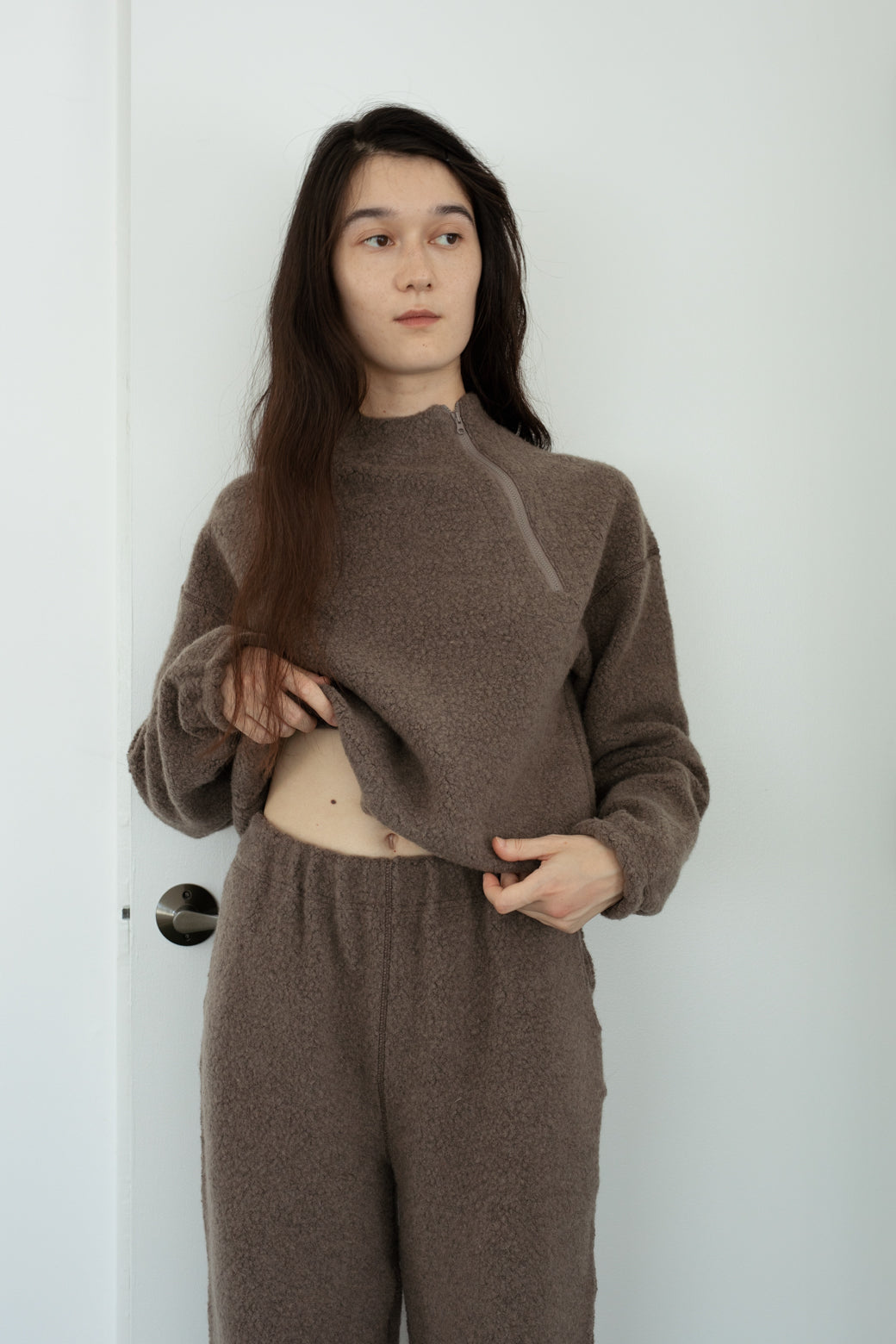 Wool Angola Pile Harf Zip Over PO (ls44475T)