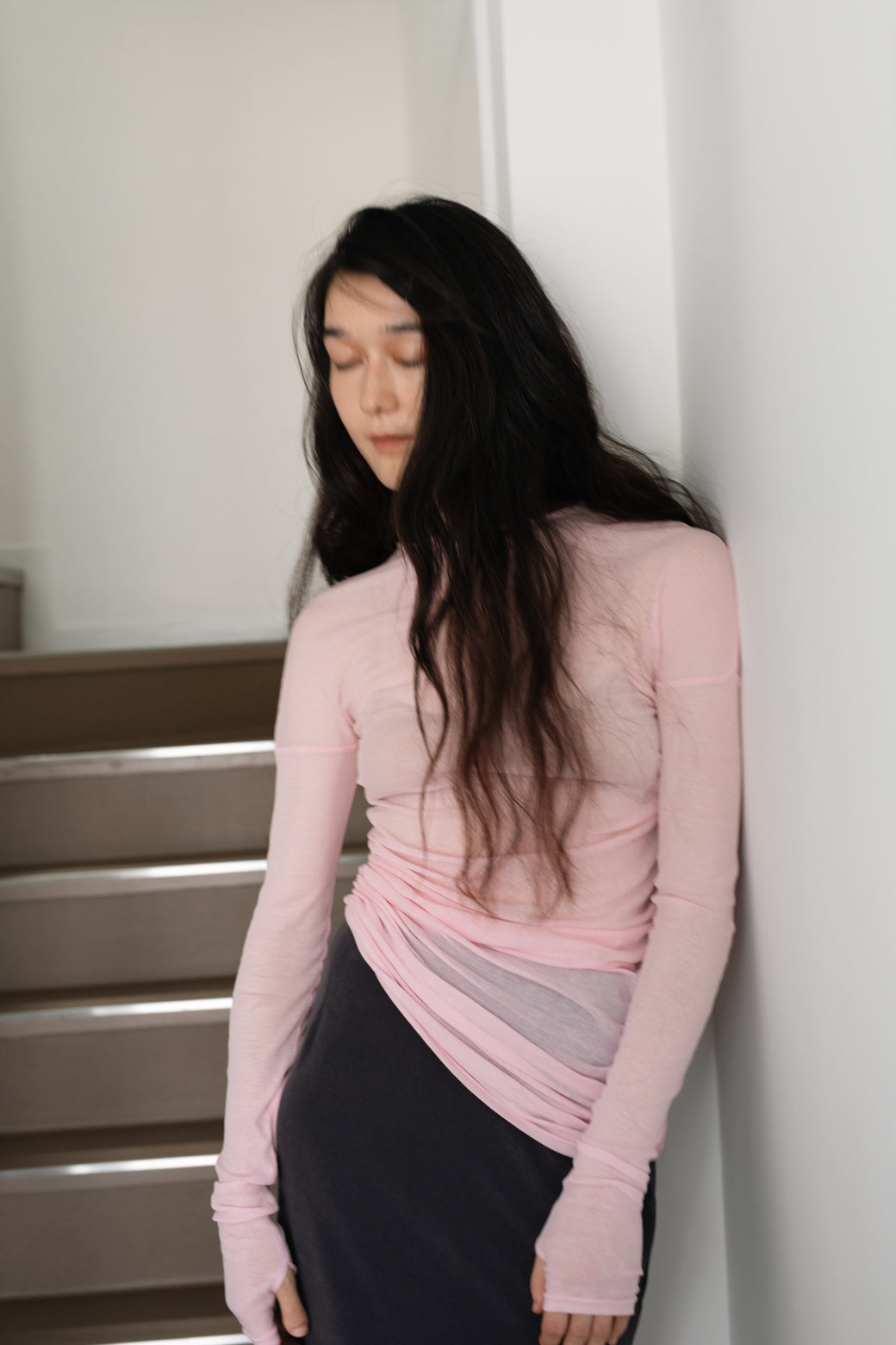 Sheer Fries Side Tuck Top (ls54534T)