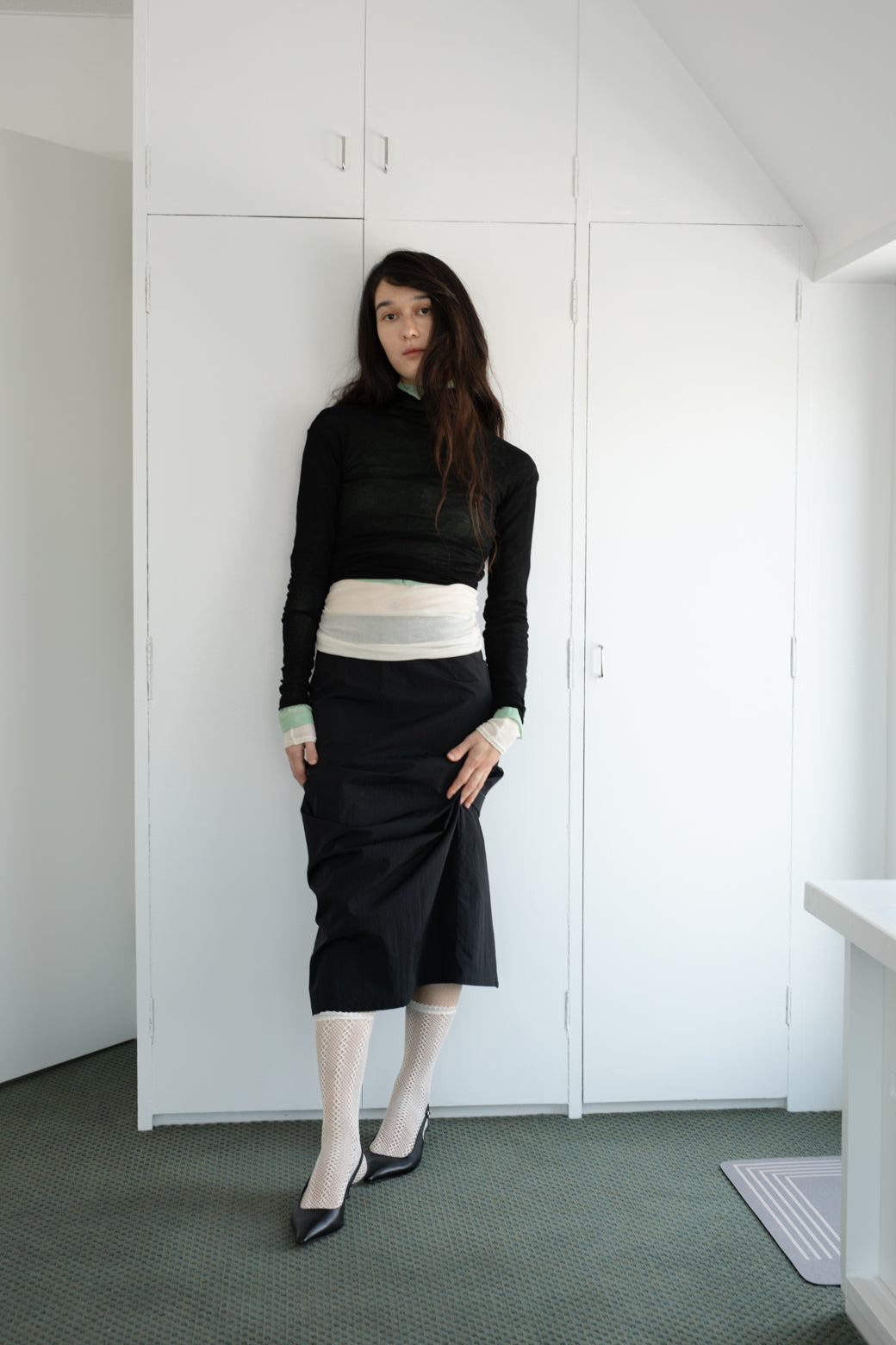 Sheer Fries Turtleneck Top (ls54551T)