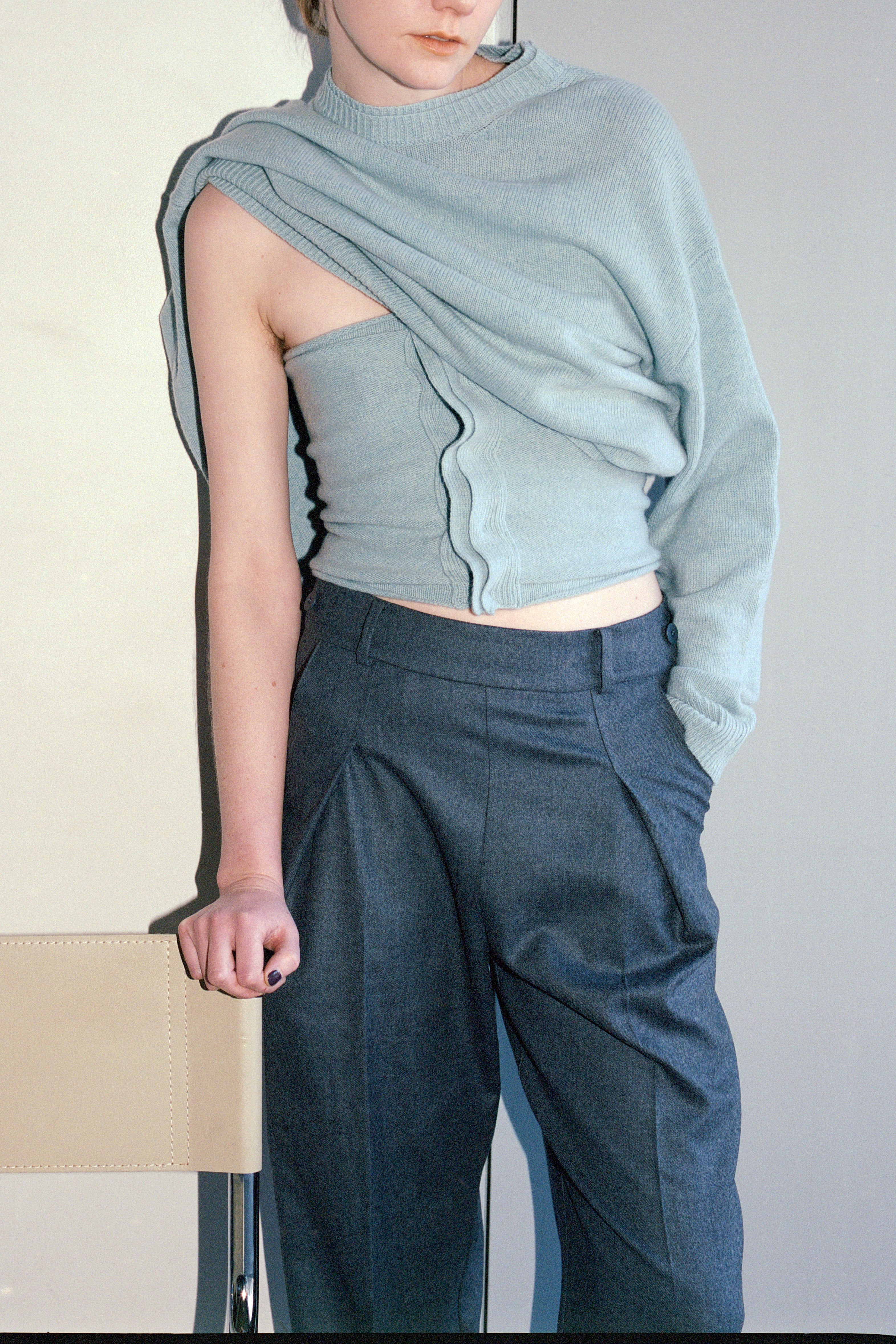 Extra Fine Merino Wool Double Neck Knit Pullover (ls54556K)