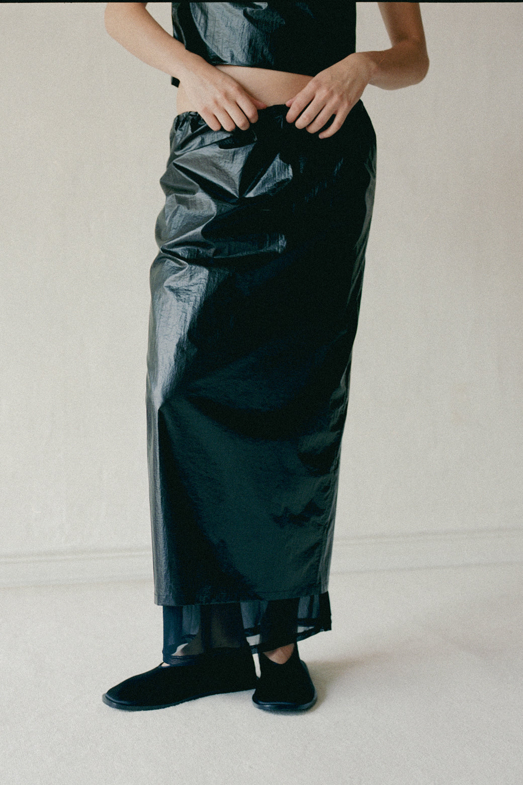 Plastic Fabric Layerd Skirt (ls62574S)